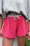 Rose Stripe Contrast Elastic Waist Casual Ribbed Shorts