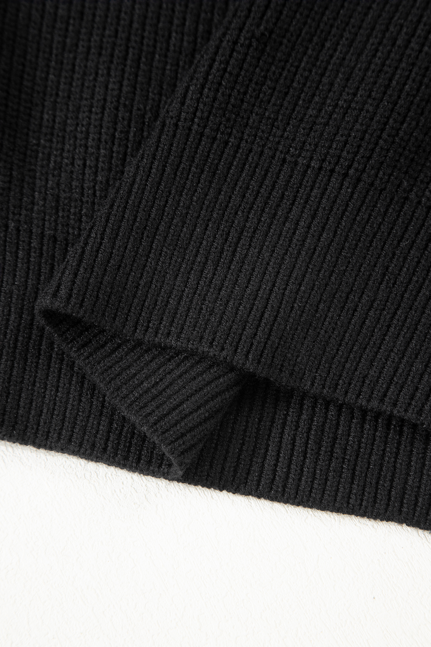 Black Ribbed Knit Ribbon Knot Backless Drop Shoulder Sweater view 19