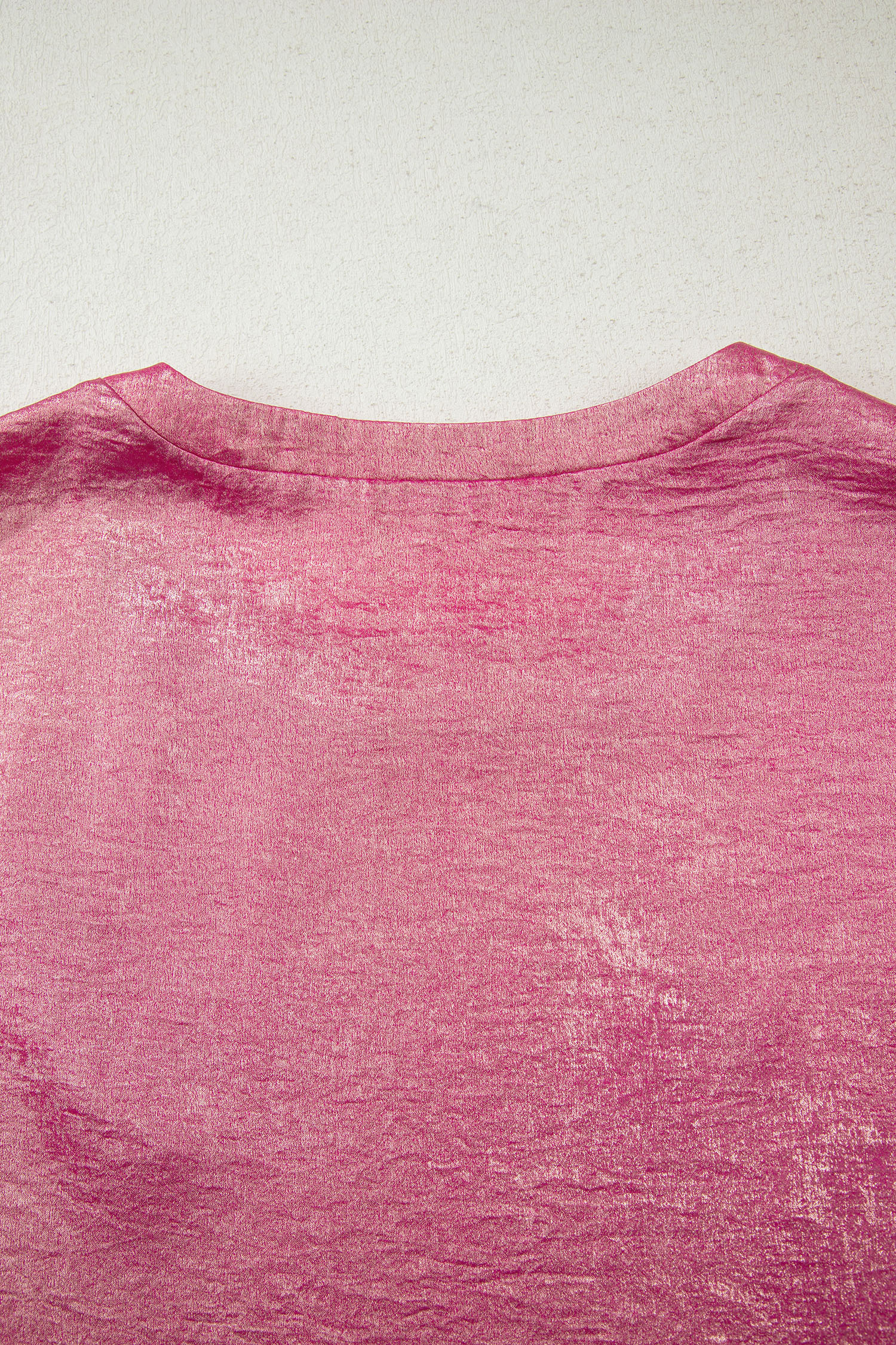 Bright Pink Metallic Round Neck Cap Sleeve Tee