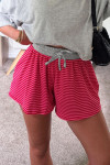 Rose Stripe Contrast Elastic Waist Casual Ribbed Shorts