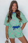 Green Stripe Drop Shoulder Boxy Casual Terry Short Set