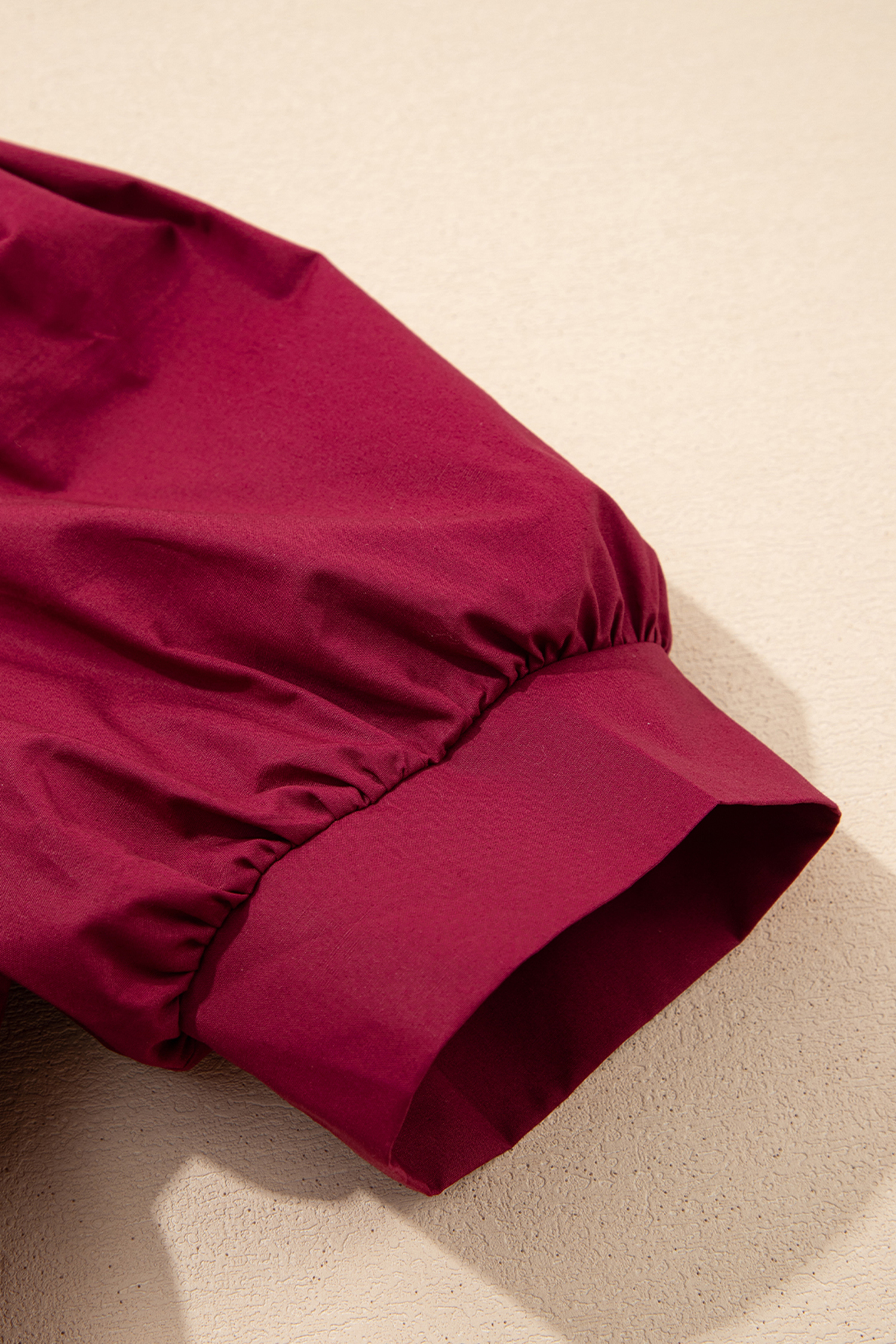Burgundy Rivet Embellished V Neck Short Puff Sleeve Blouse view 9
