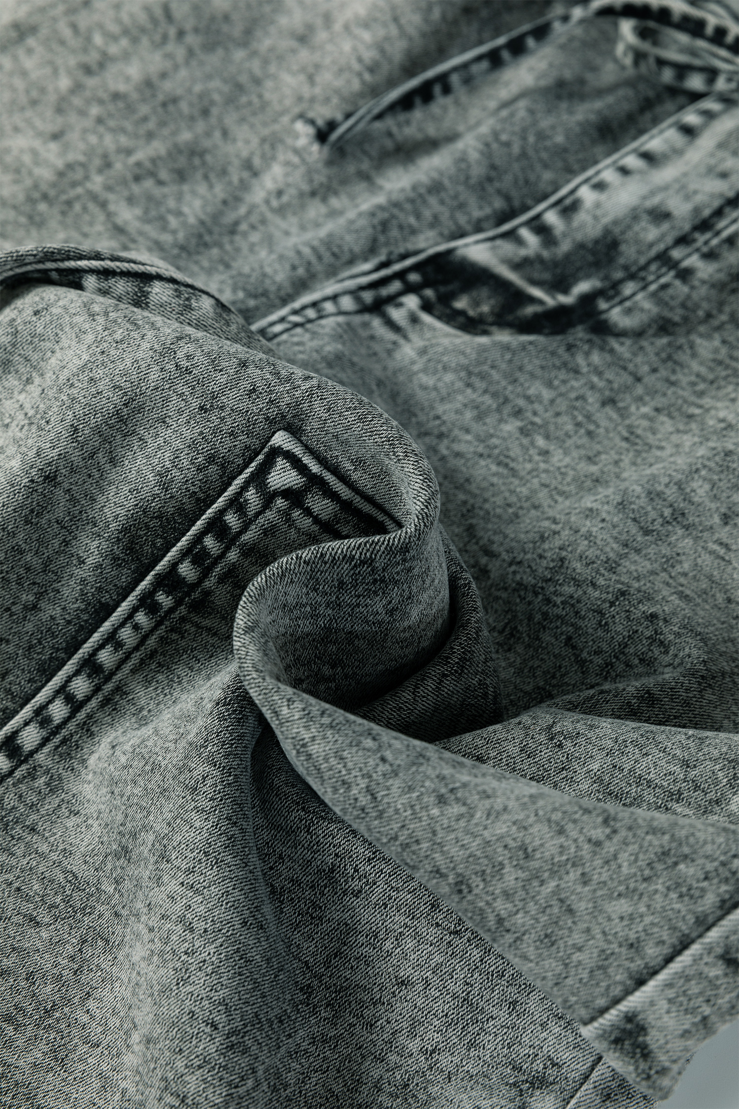 Gray Acid Wash Tie Waist Denim Pants view 11