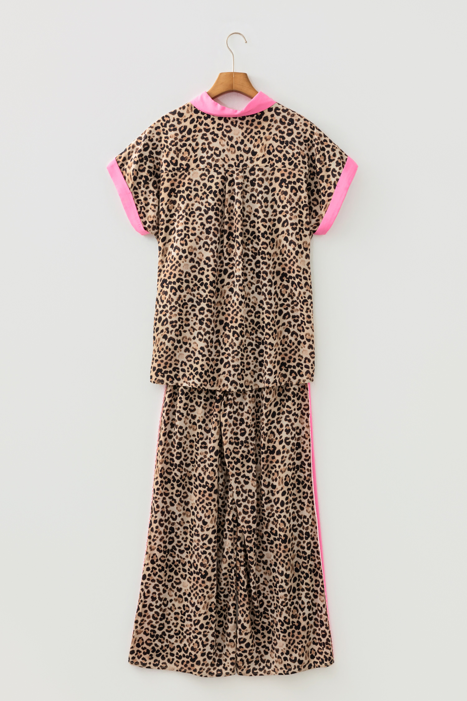 Brown Contrast Trim Leopard Top and Pant Set view 8