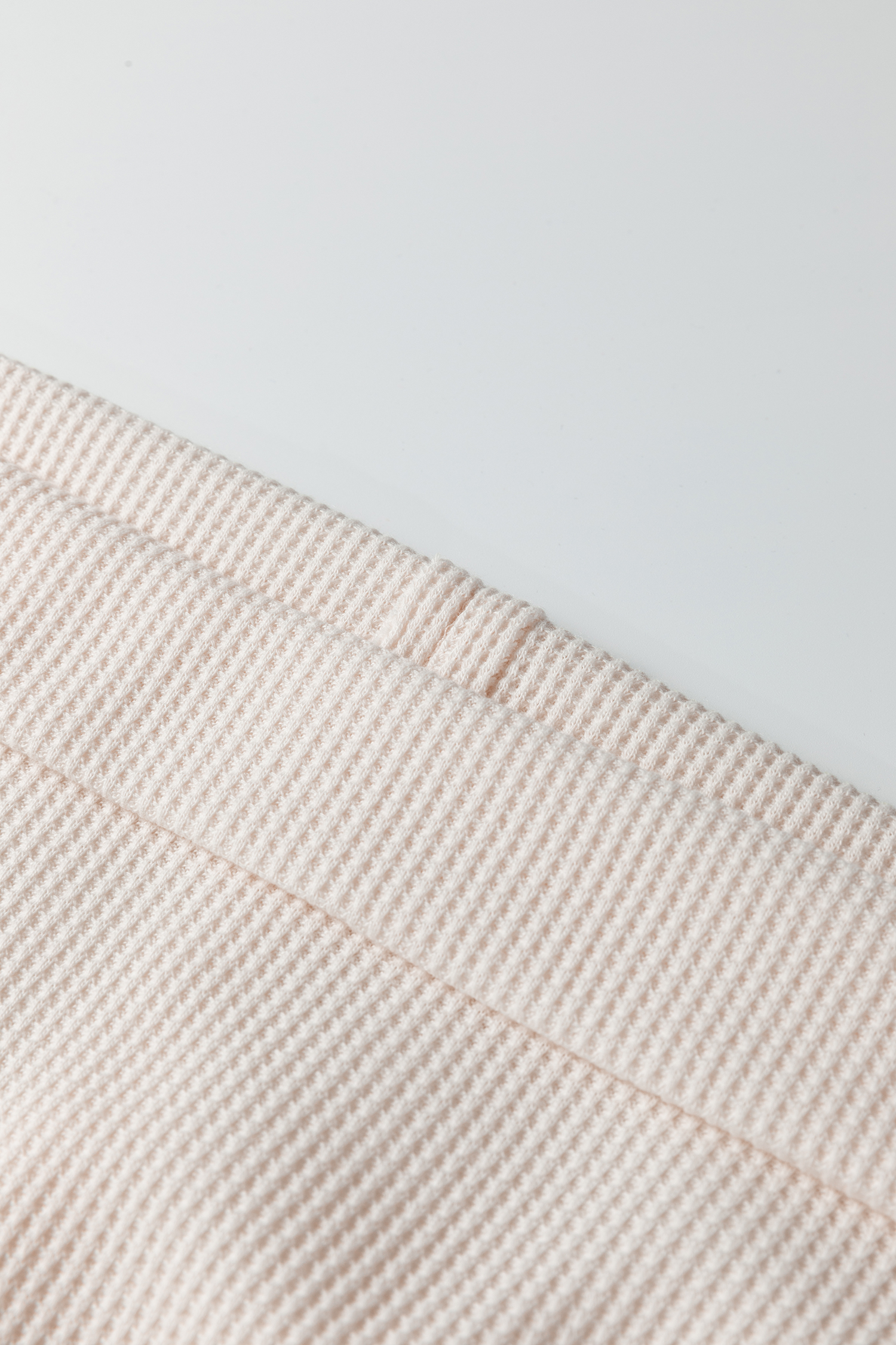 Beige Solid Color Waffle Knit Asymmetric Neck Long Sleeve Top view 8