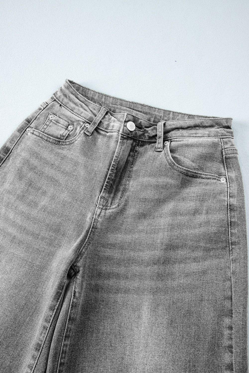 Gray Raw Hem Straight Leg Loose High Waist Jeans view 14