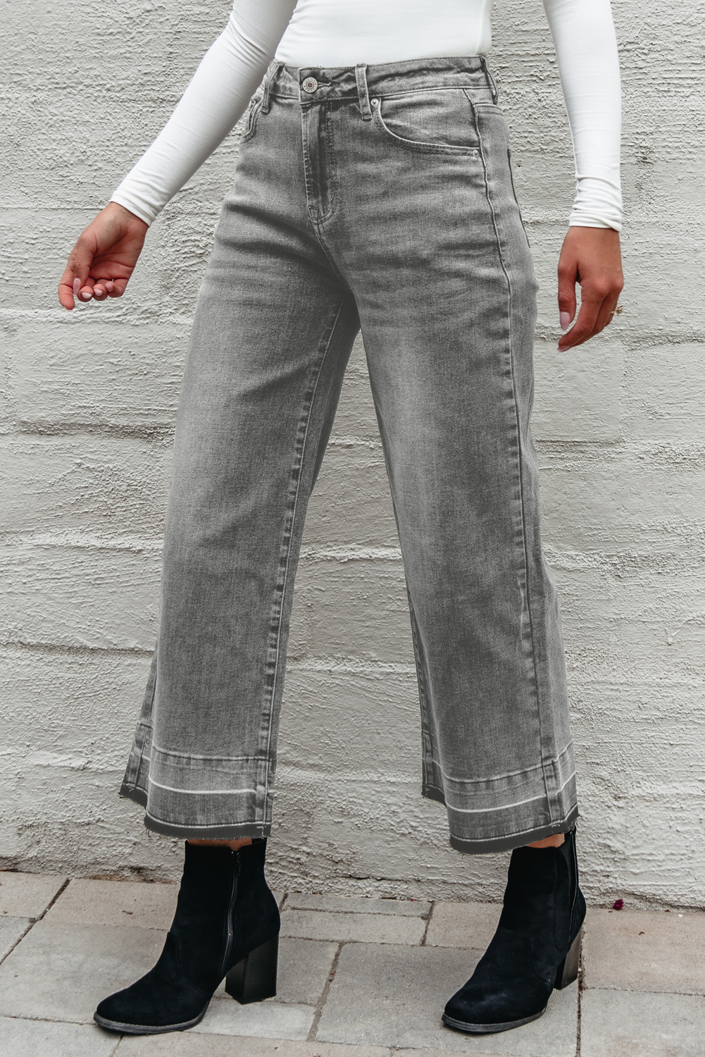 Gray Raw Hem Straight Leg Loose High Waist Jeans view 4