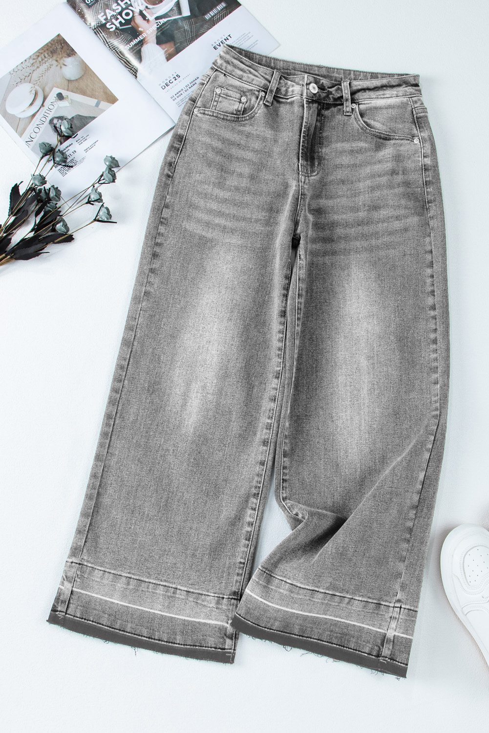 Gray Raw Hem Straight Leg Loose High Waist Jeans view 9