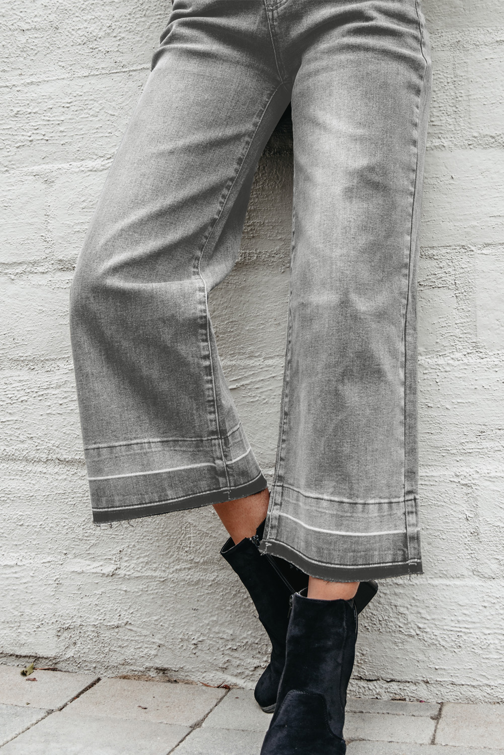 Gray Raw Hem Straight Leg Loose High Waist Jeans view 7