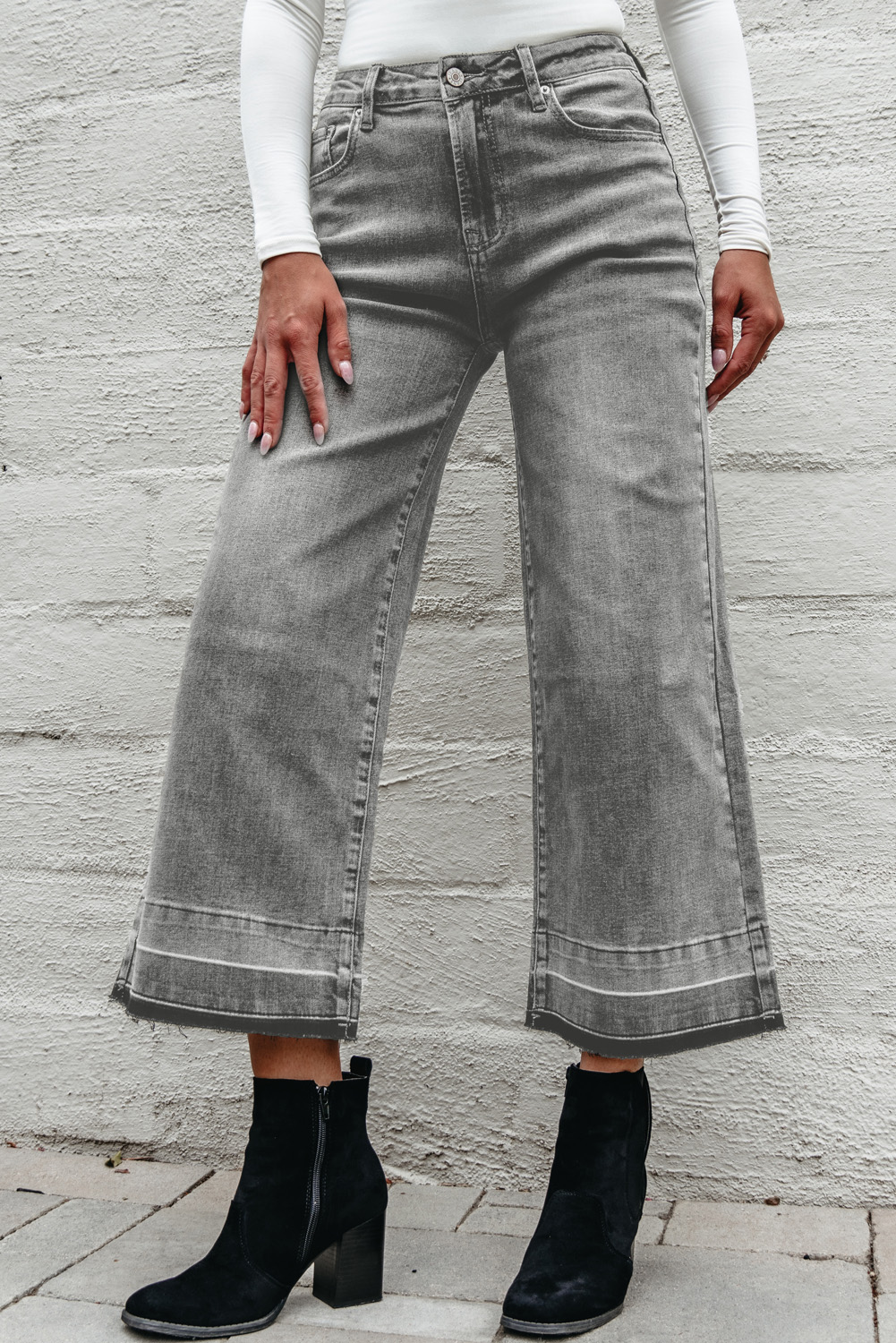 Gray Raw Hem Straight Leg Loose High Waist Jeans view 6
