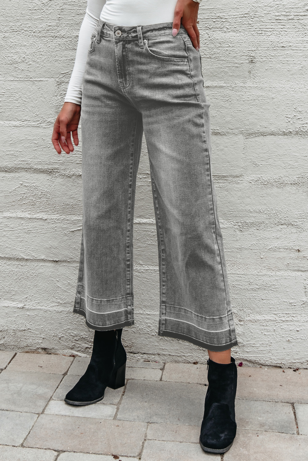 Gray Raw Hem Straight Leg Loose High Waist Jeans view 5