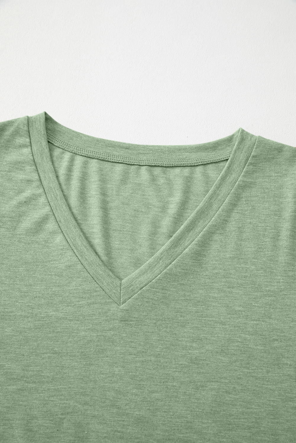 Grass Green Solid Color V Neck Long Sleeve Stretchy Top view 16