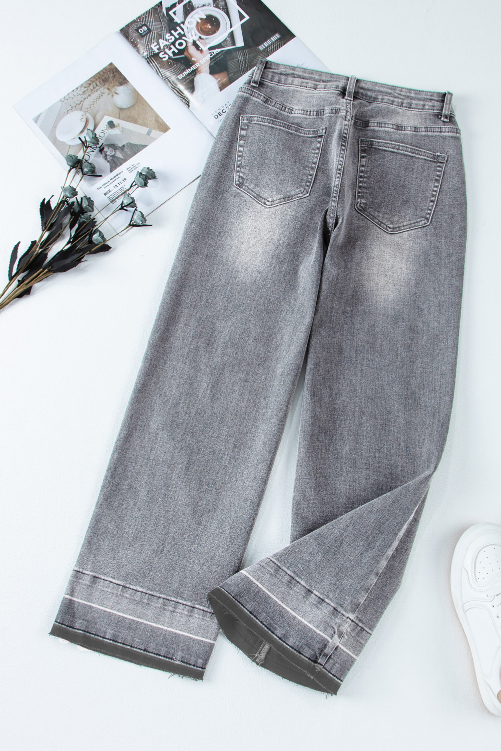 Gray Raw Hem Straight Leg Loose High Waist Jeans view 10