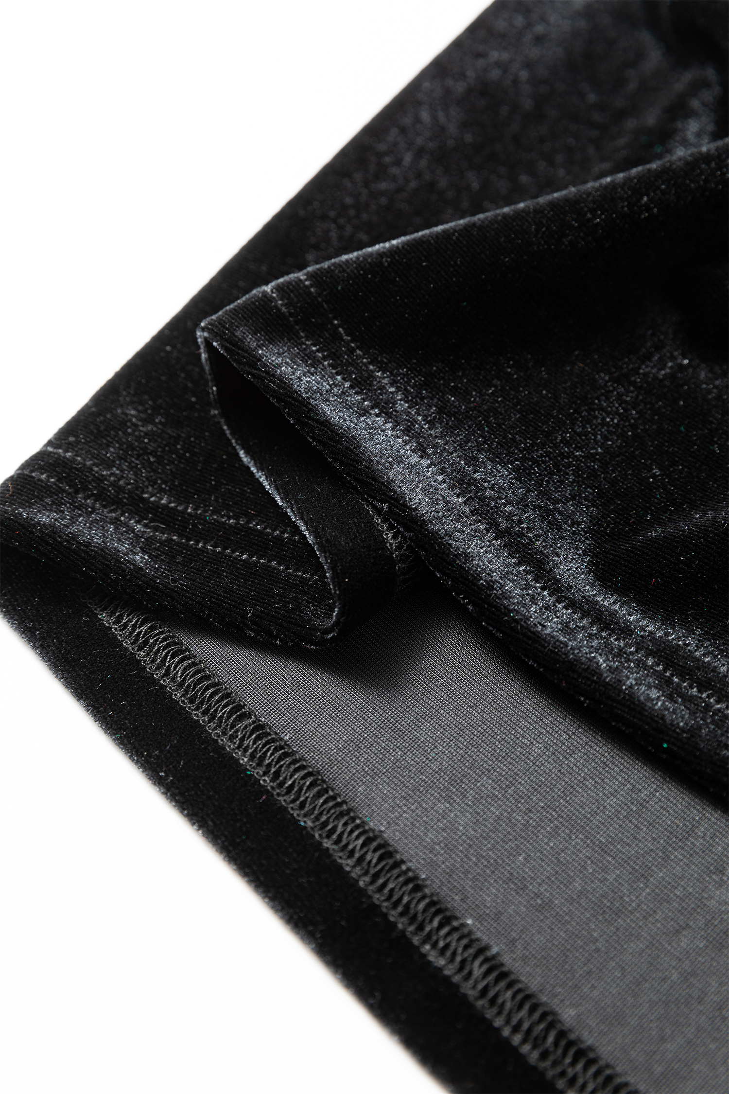 Black Frilled Collared Smocked Cuffs Puff Sleeve Velvet Blouse view 12