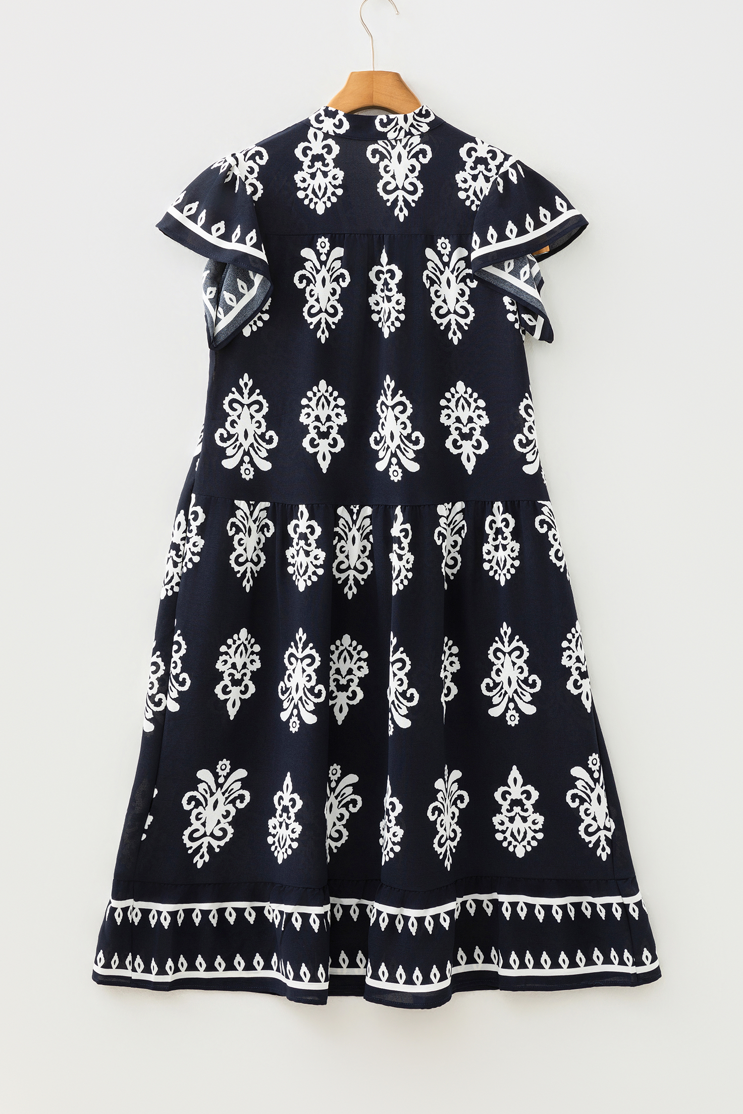 Blue Western Ethnic Print Notched Neck Short Sleeve Midi Dress view 14