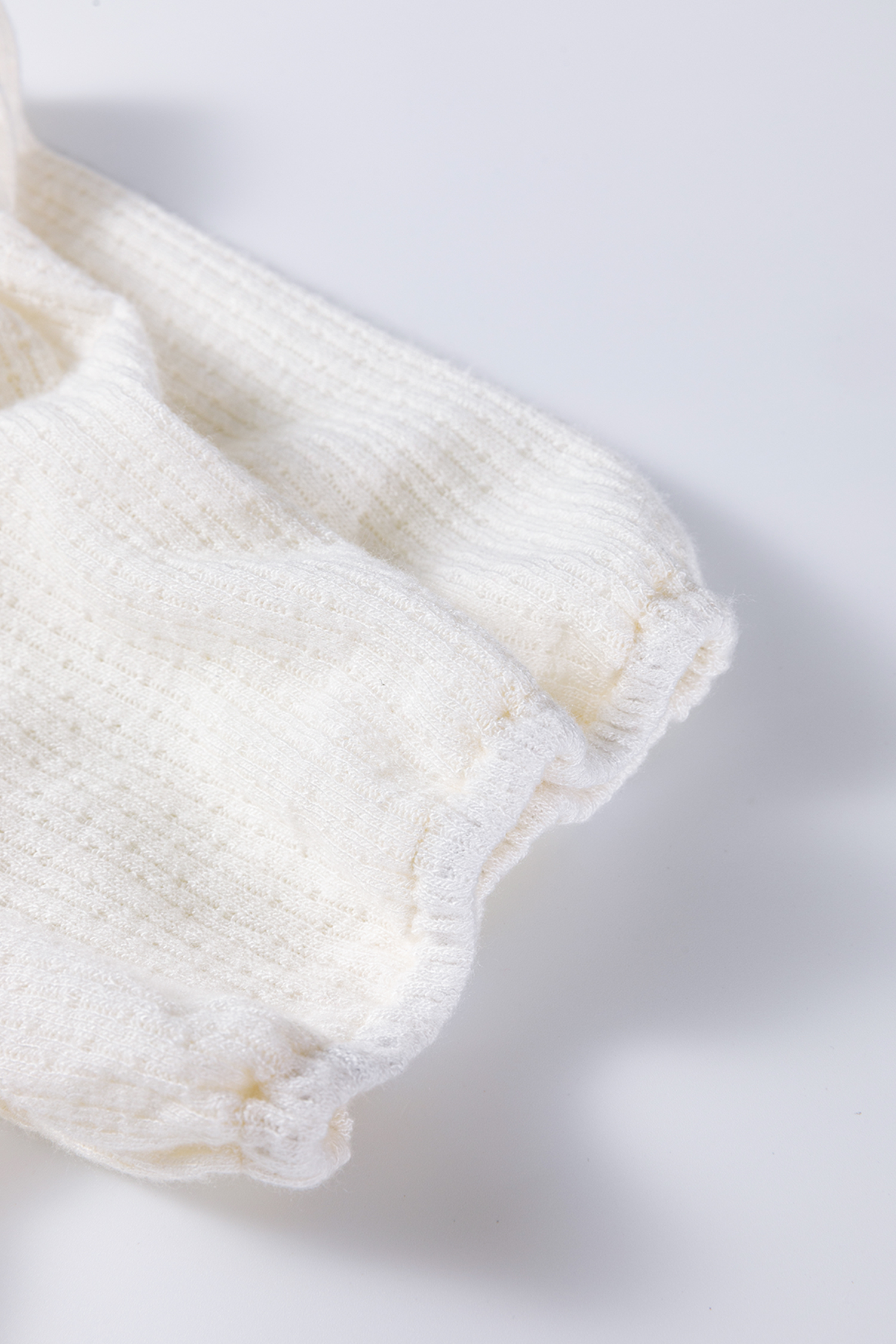 White Textured Knit V Neck Short Bubble Sleeve Peplum Top view 12