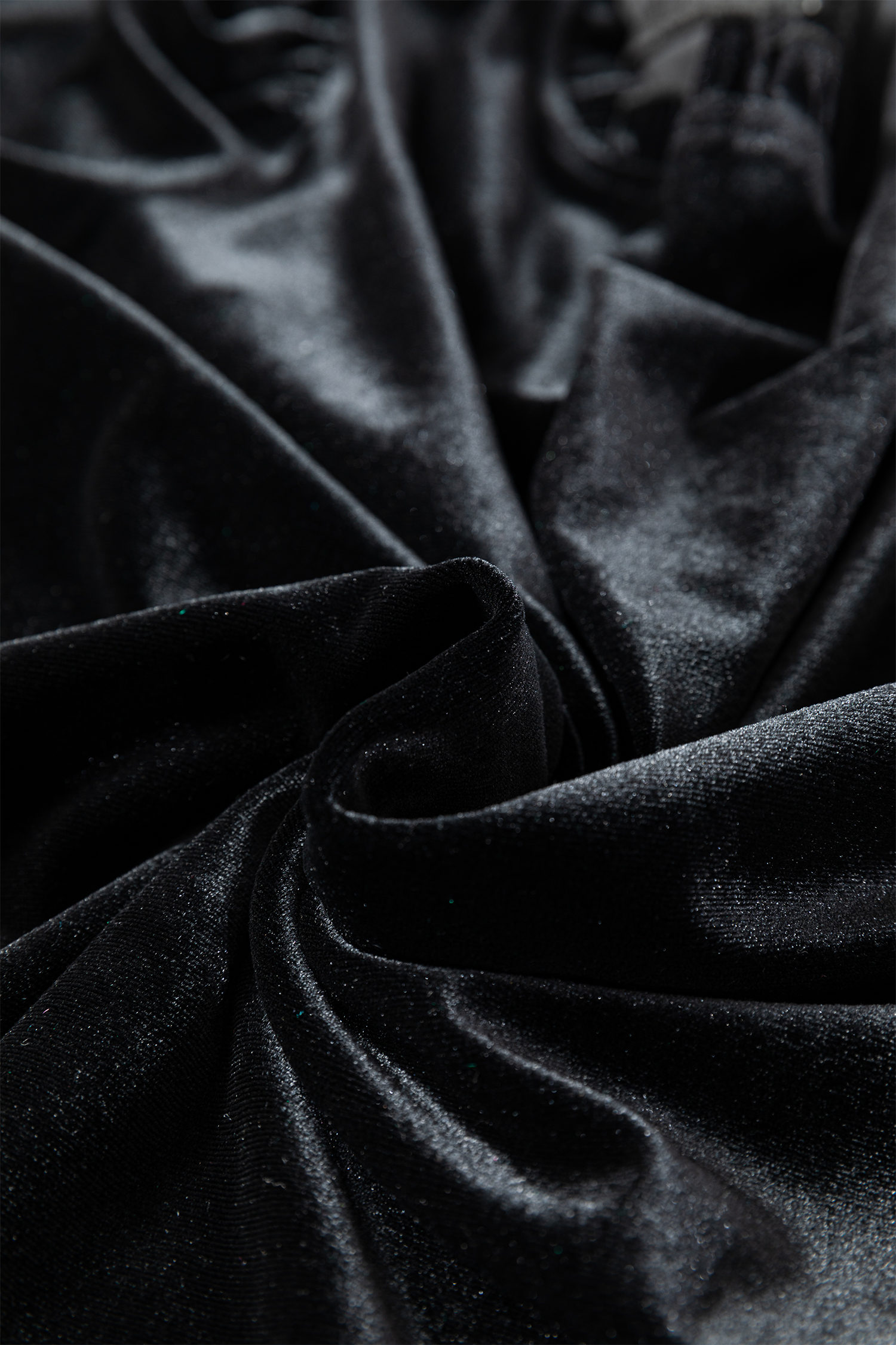 Black Frilled Collared Smocked Cuffs Puff Sleeve Velvet Blouse view 10