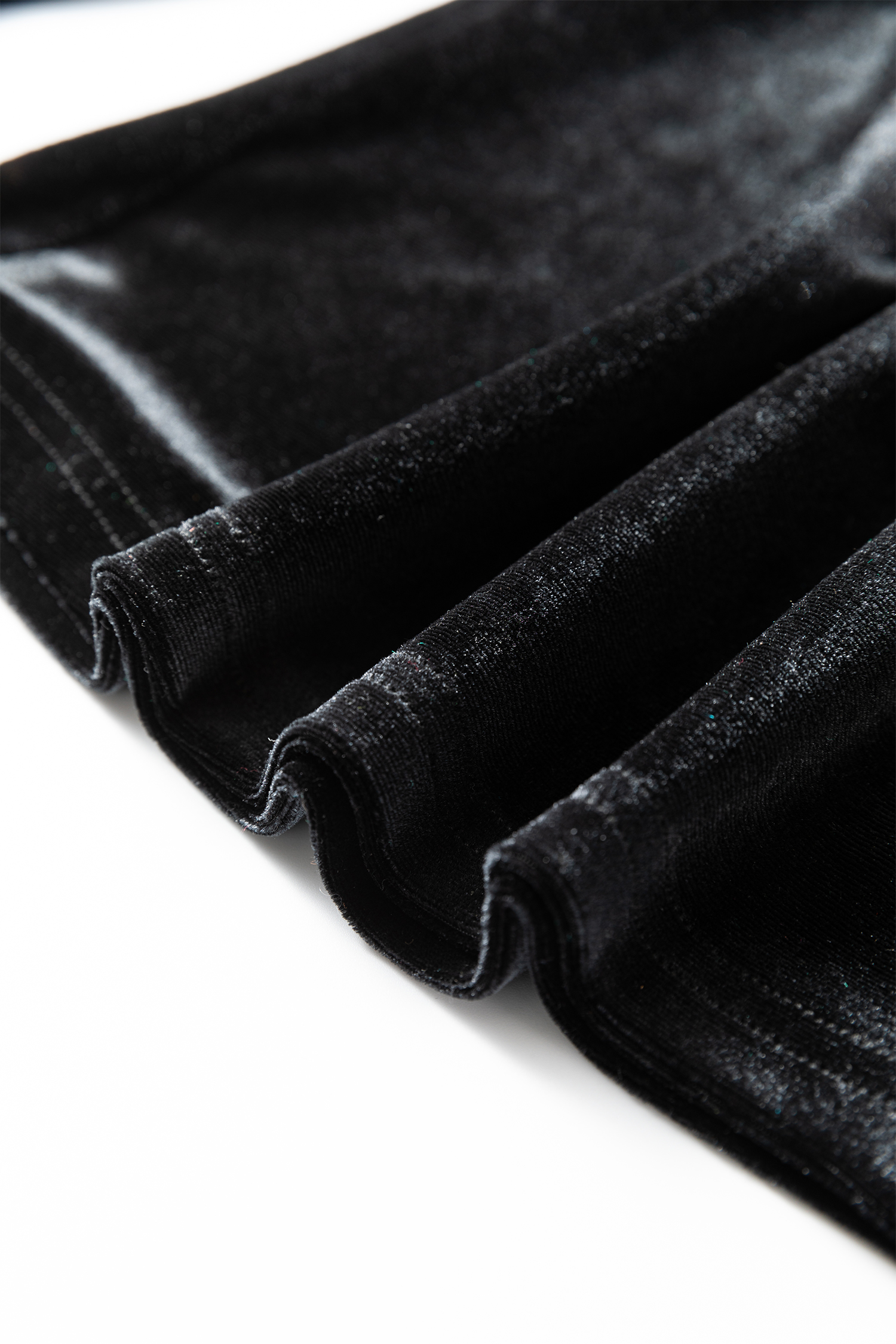 Black Frilled Collared Smocked Cuffs Puff Sleeve Velvet Blouse view 11