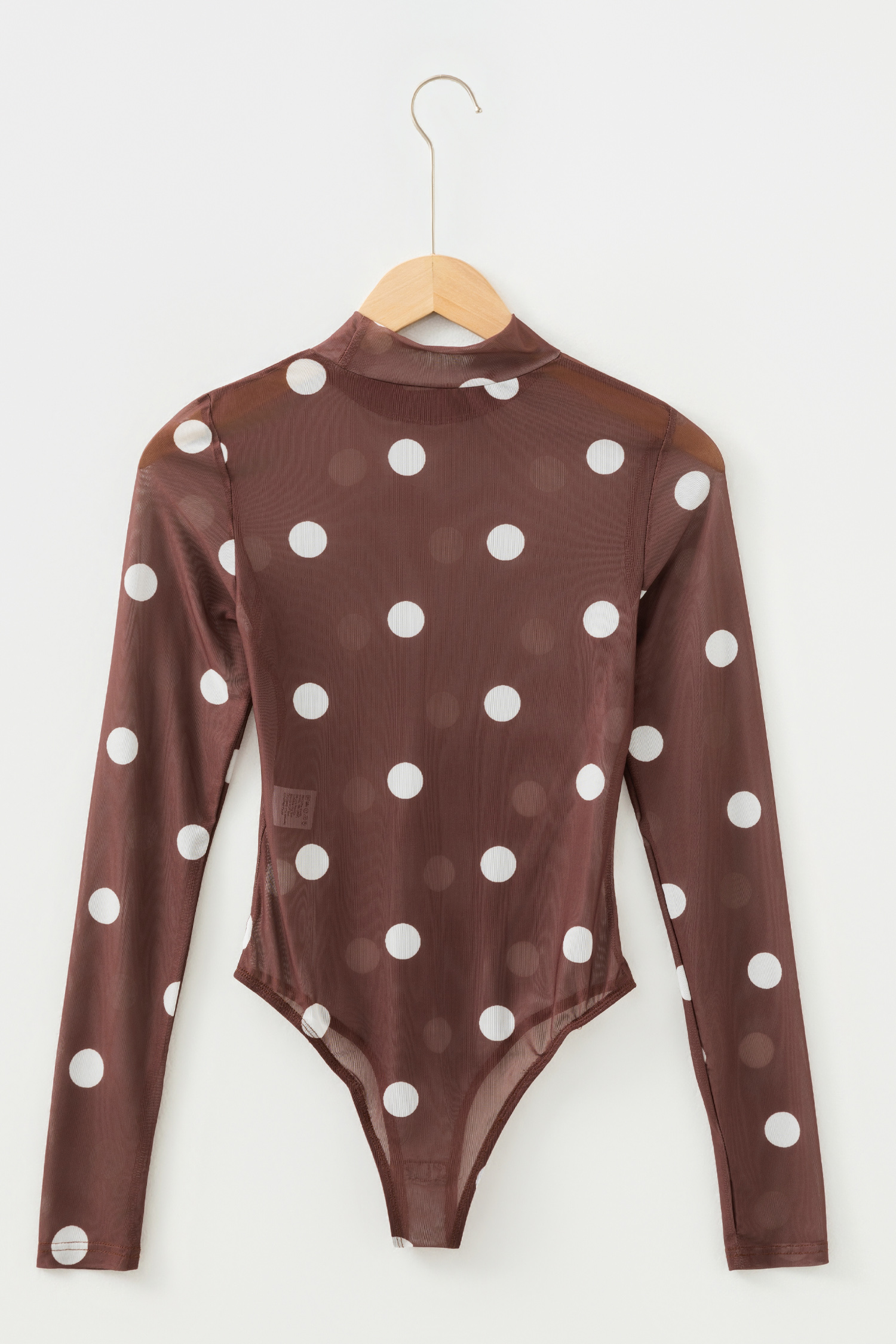 Brown Vintage Polka Dot Print Mesh Long Sleeve Bodysuit view 11