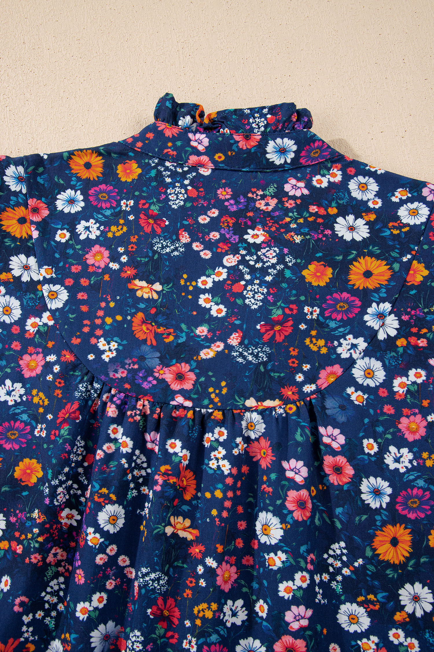 Blue Wild Daisy Floral Split Neck Short Puff Sleeve Mini Dress view 17