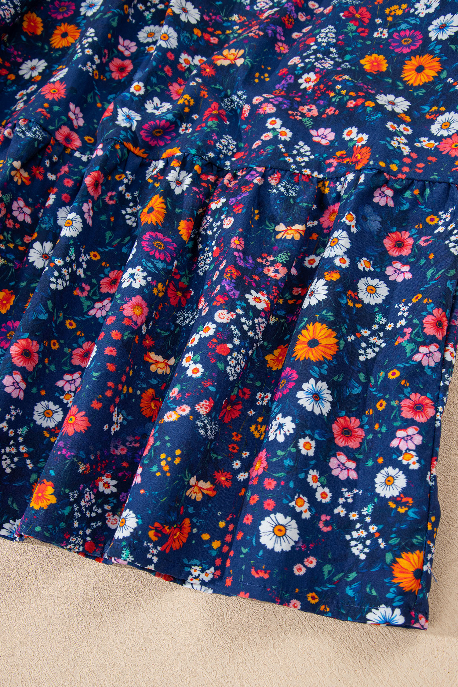 Blue Wild Daisy Floral Split Neck Short Puff Sleeve Mini Dress view 18