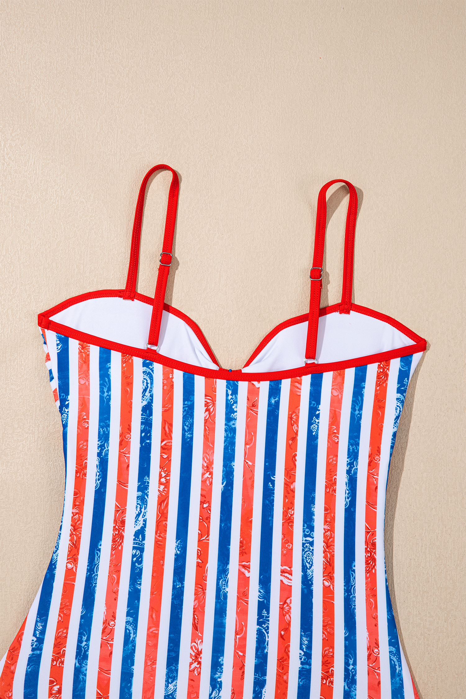 Red July 4th Stripes Impression Cutout Spaghetti Straps One Piece Swimsuit view 14
