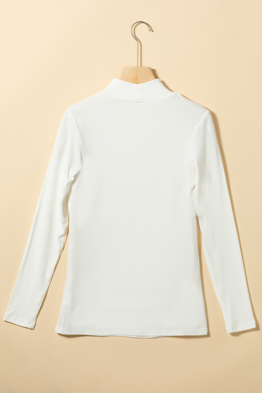 White Ribbed Knit High Neck Long Sleeve Top view 7