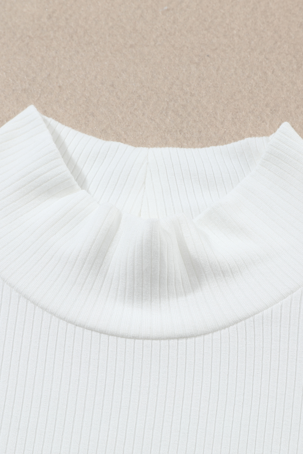 White Ribbed Knit High Neck Long Sleeve Top view 12