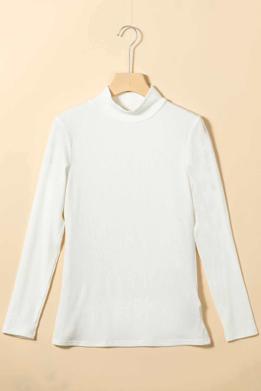 White Ribbed Knit High Neck Long Sleeve Top view 6