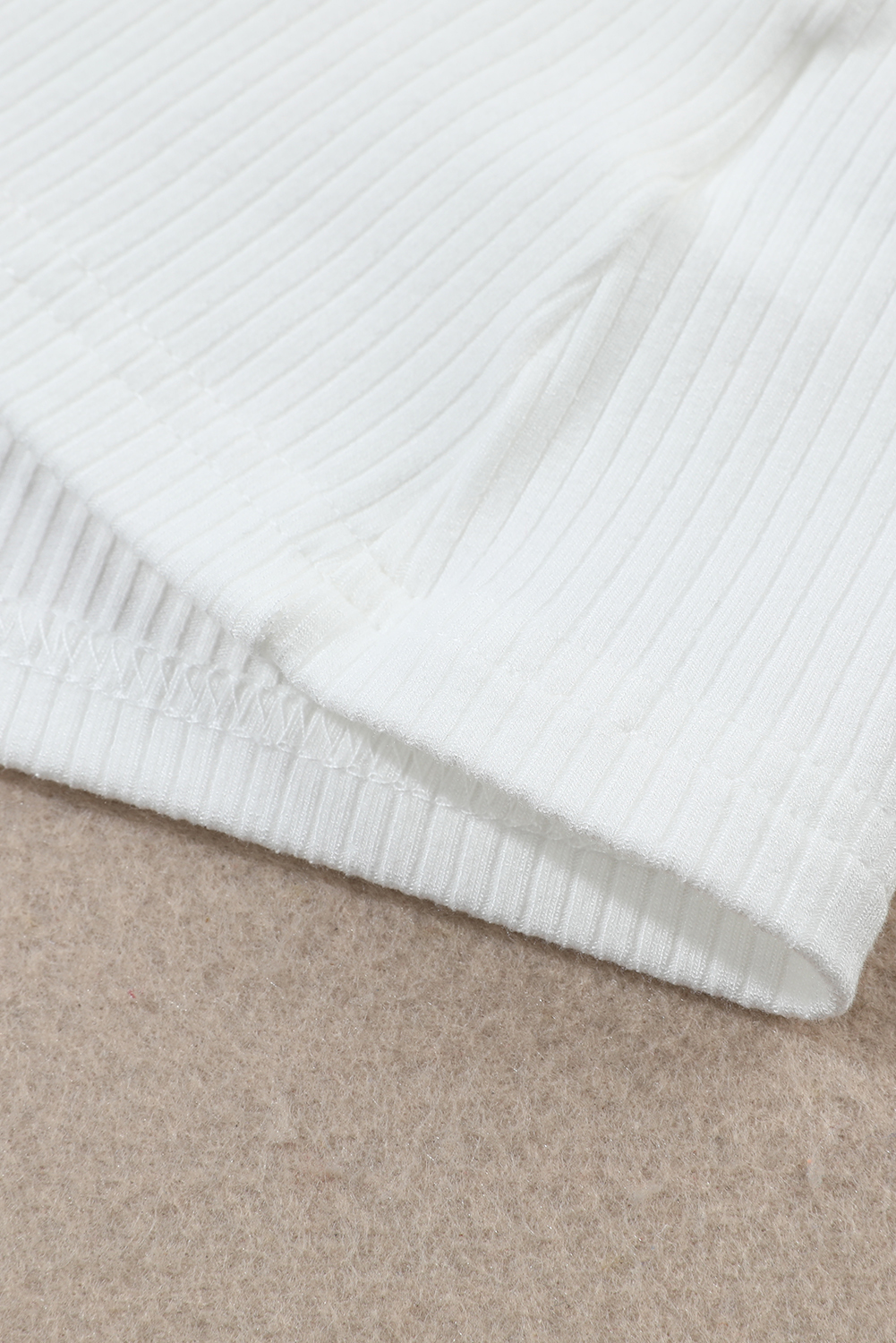 White Ribbed Knit High Neck Long Sleeve Top view 10