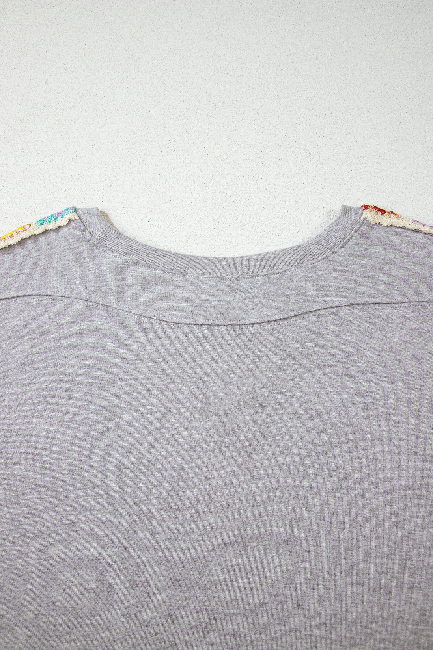 Light Grey Granny Square Crochet Detail Loose T Shirt view 8