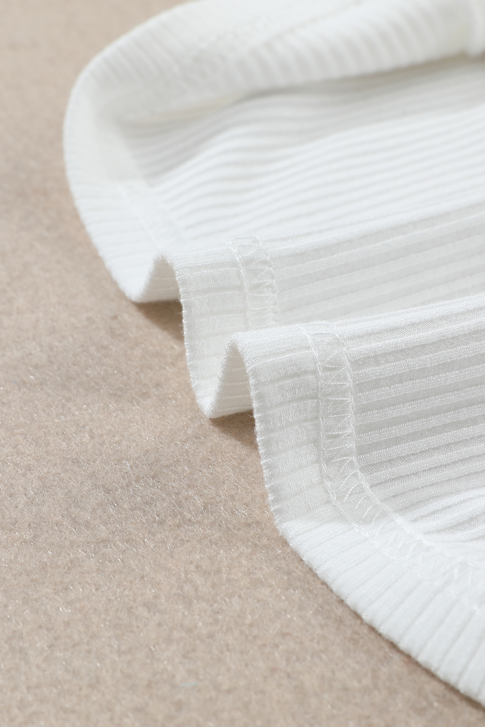 White Ribbed Knit High Neck Long Sleeve Top view 9