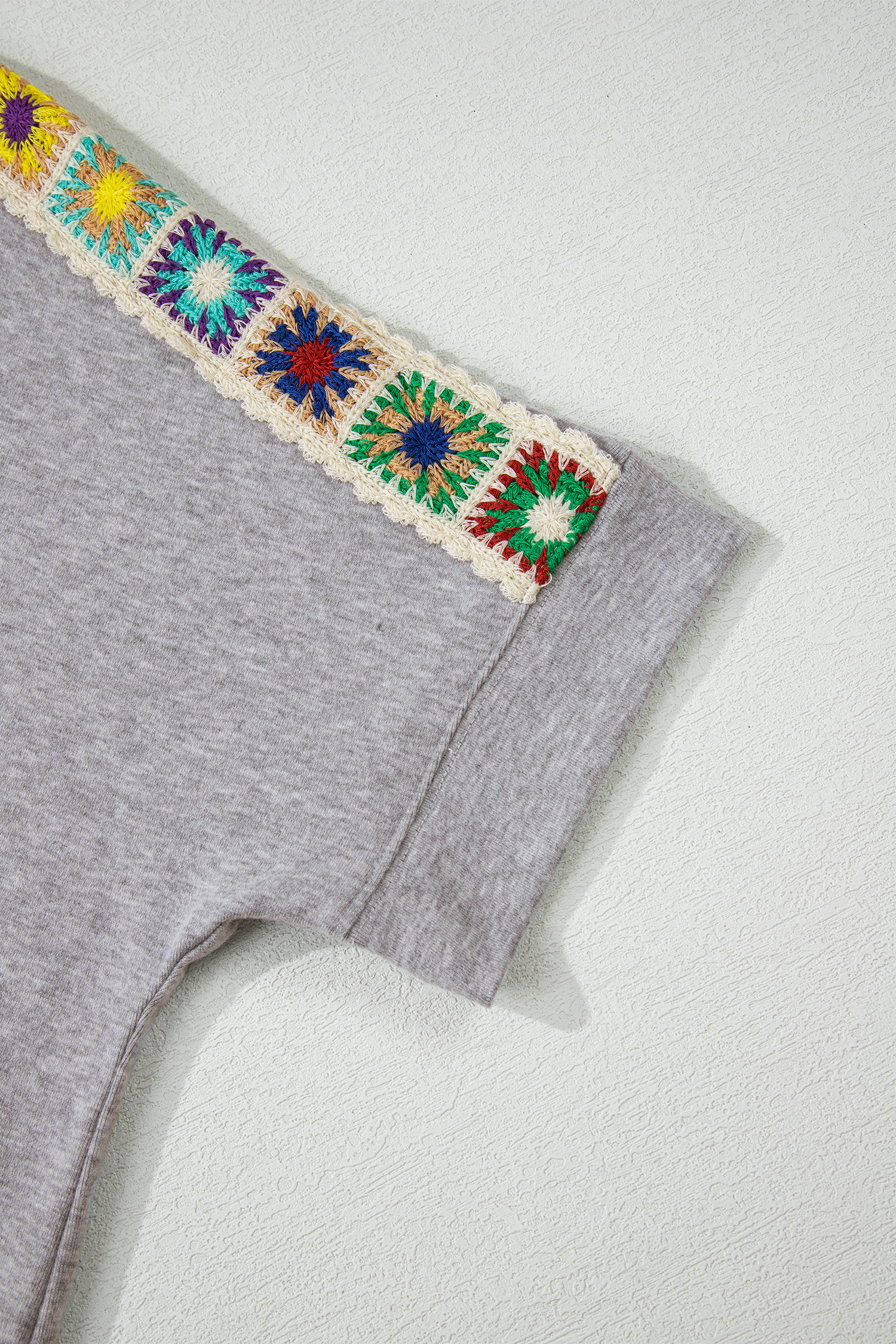 Light Grey Granny Square Crochet Detail Loose T Shirt view 10
