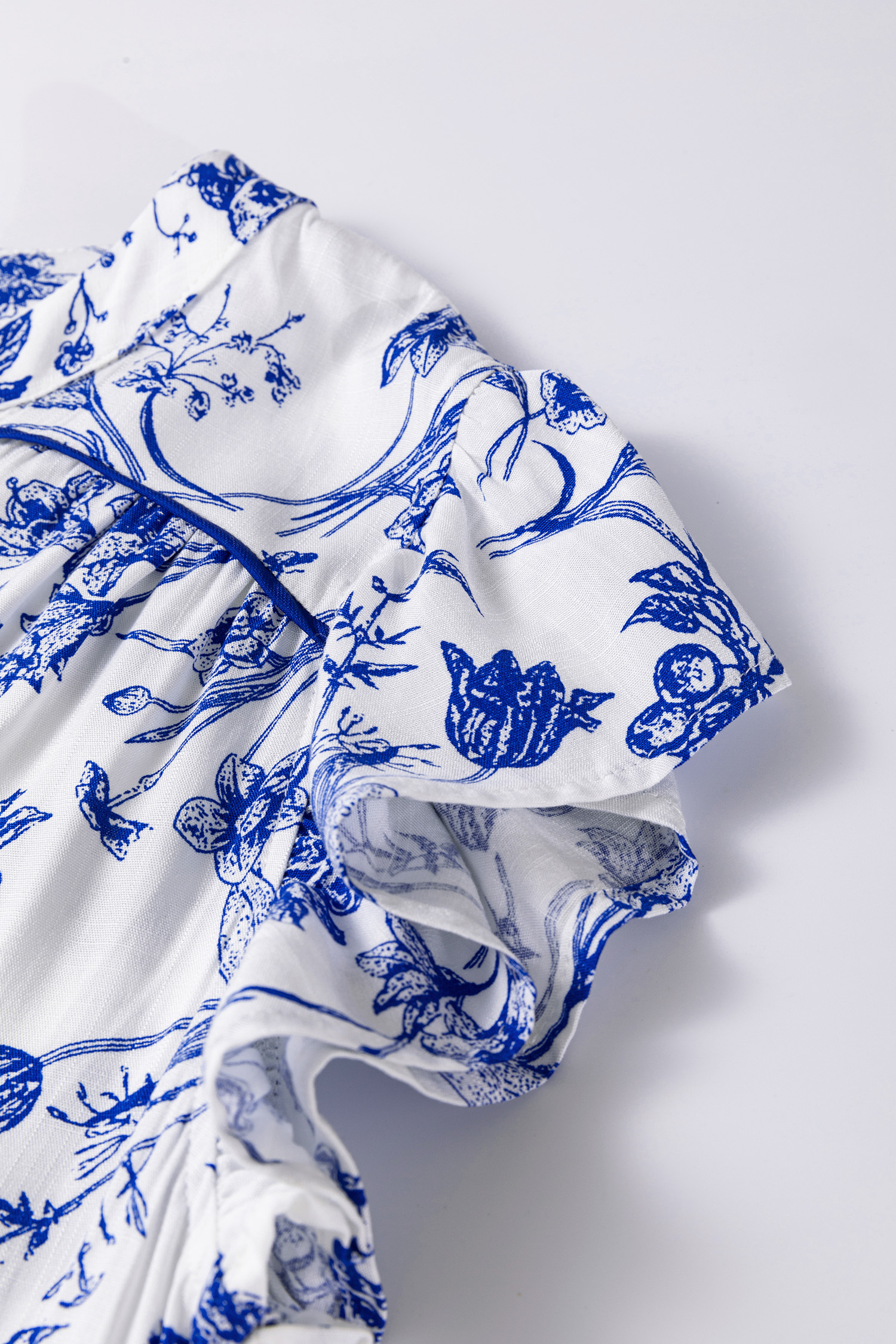 Blue Ruffled Short Sleeve Tiered Floral Midi Dress view 19