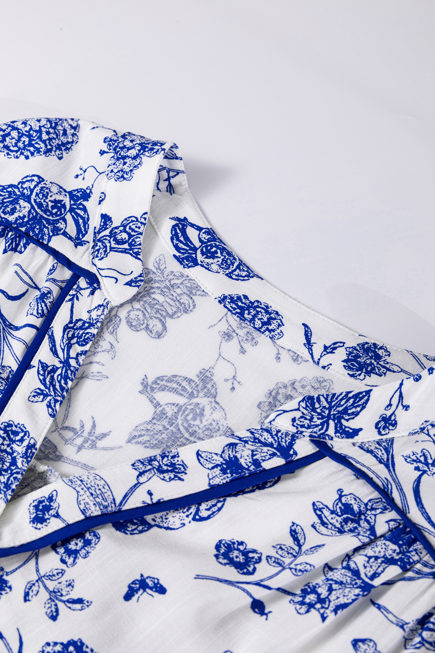 Blue Ruffled Short Sleeve Tiered Floral Midi Dress view 20
