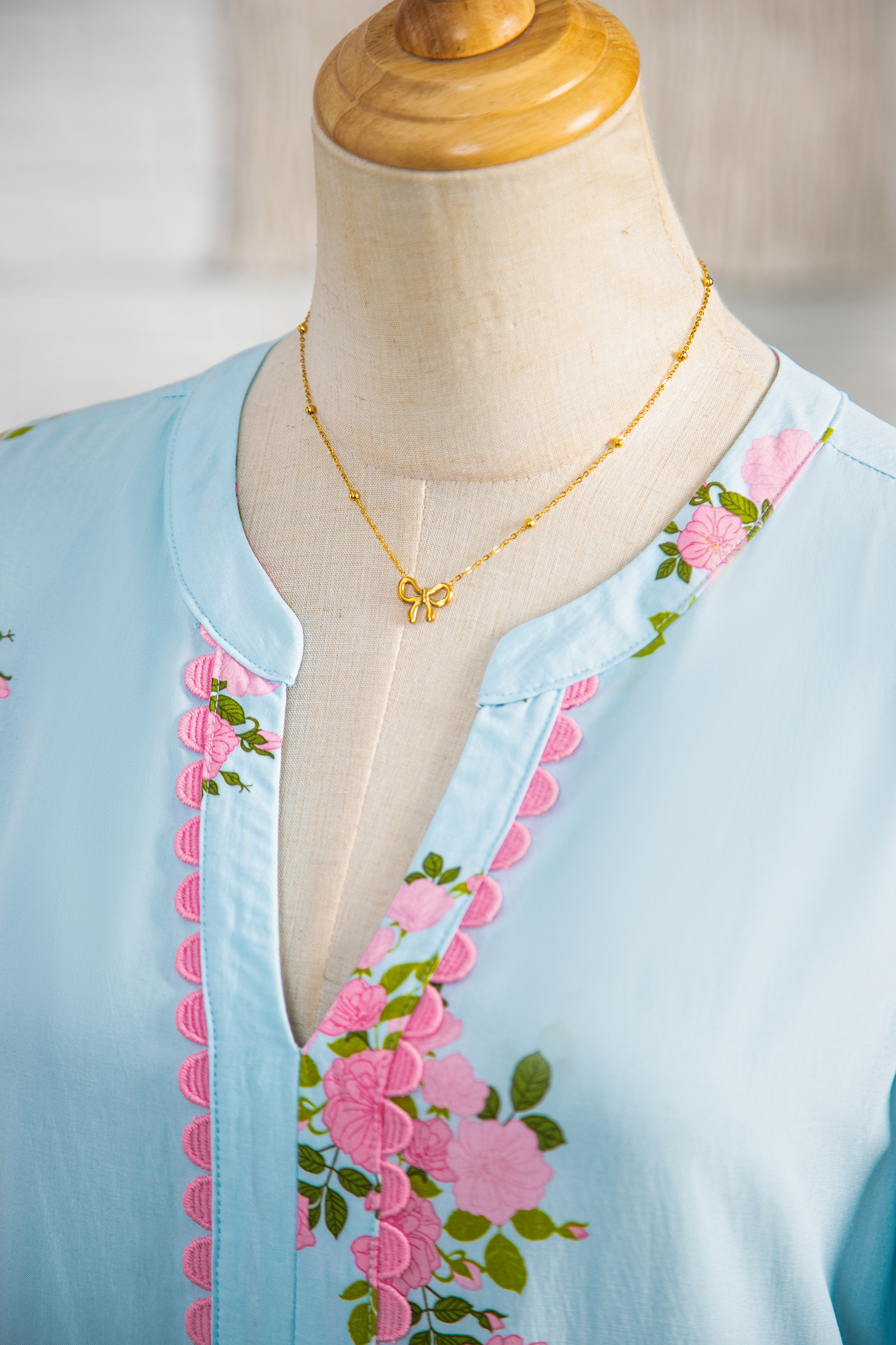 Sky Blue Notched Neck Flutter Short Sleeve Floral Print Maxi Dress view 19