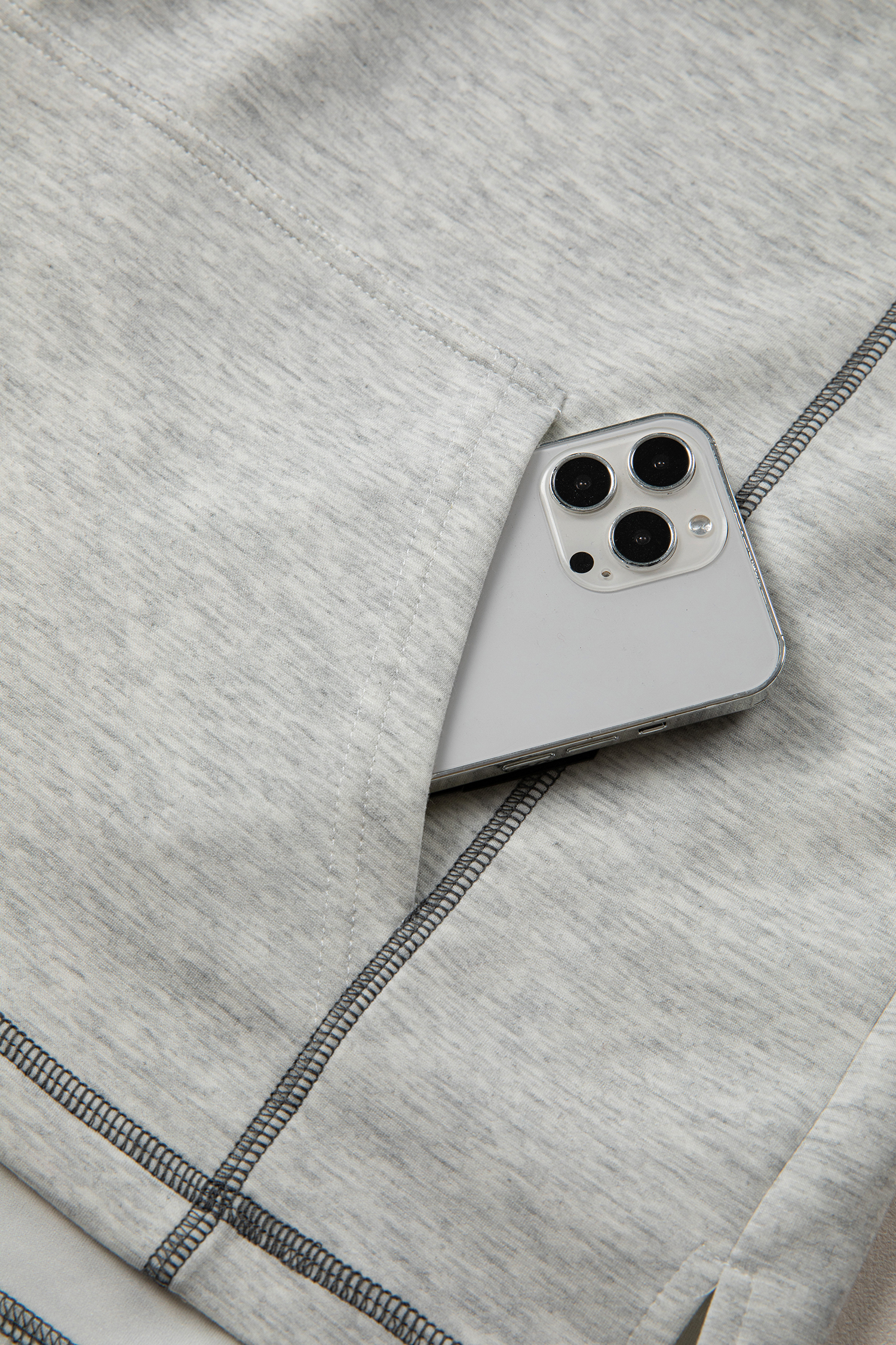 Light Grey Half Zip Stand Neck Seam Detail Long Sleeve Top view 12