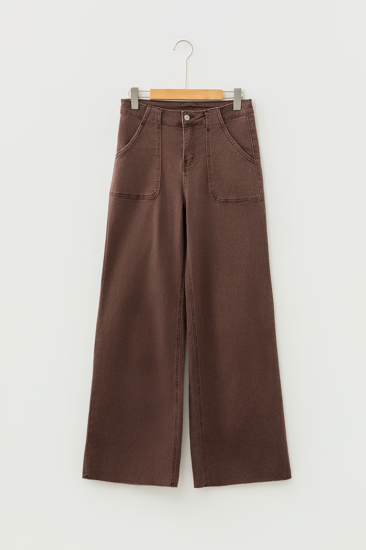 Dark Brown Retro Washed Patch Pocket Loose Jeans view 7
