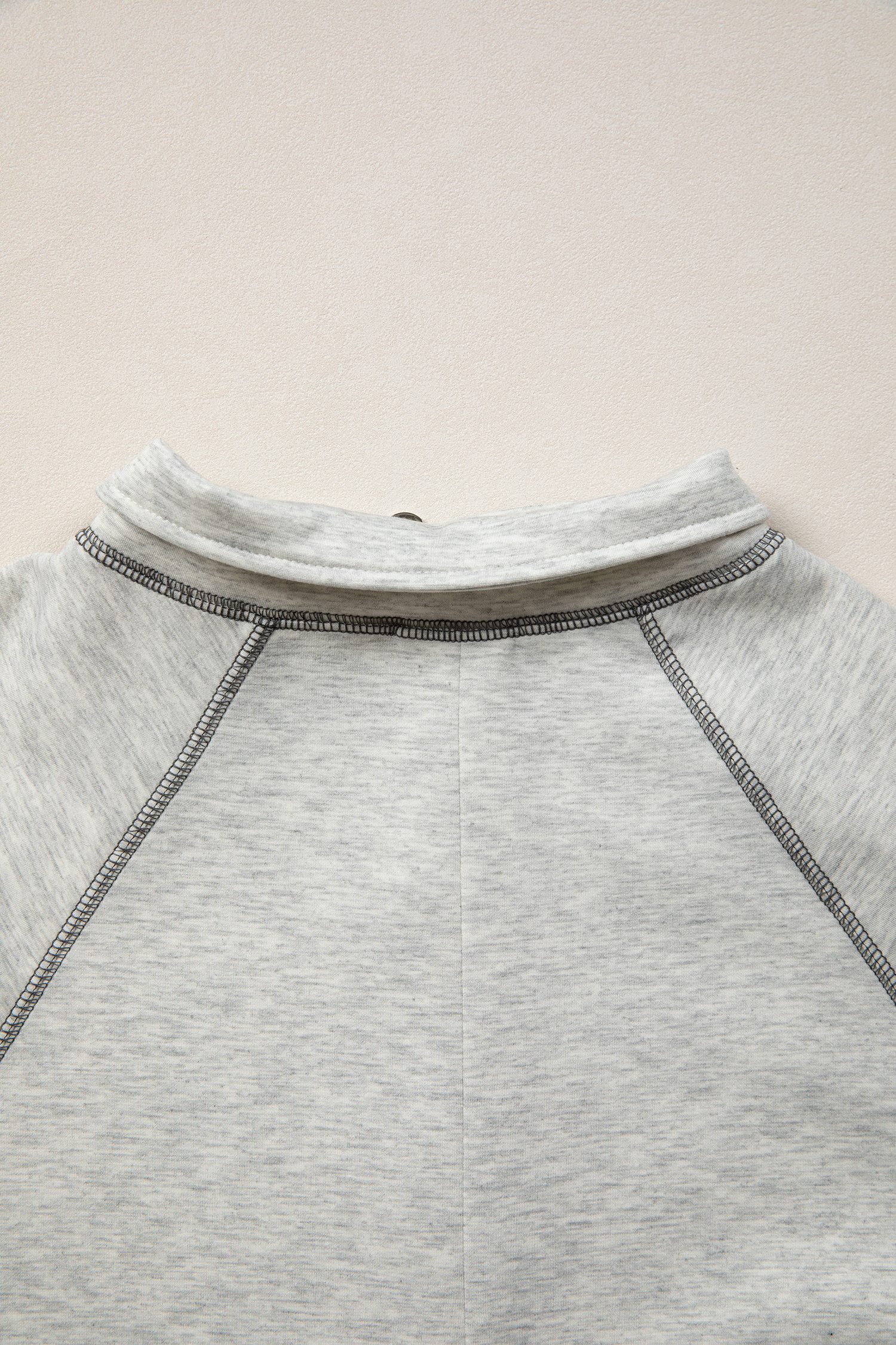 Light Grey Half Zip Stand Neck Seam Detail Long Sleeve Top view 8
