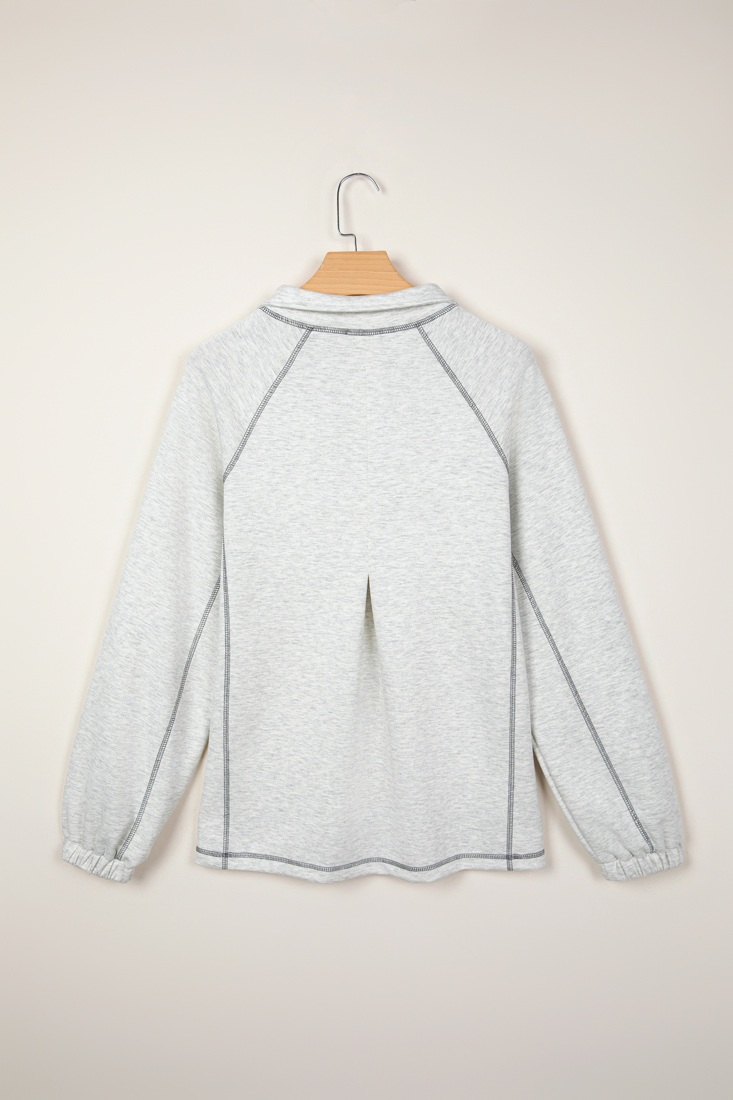 Light Grey Half Zip Stand Neck Seam Detail Long Sleeve Top view 6