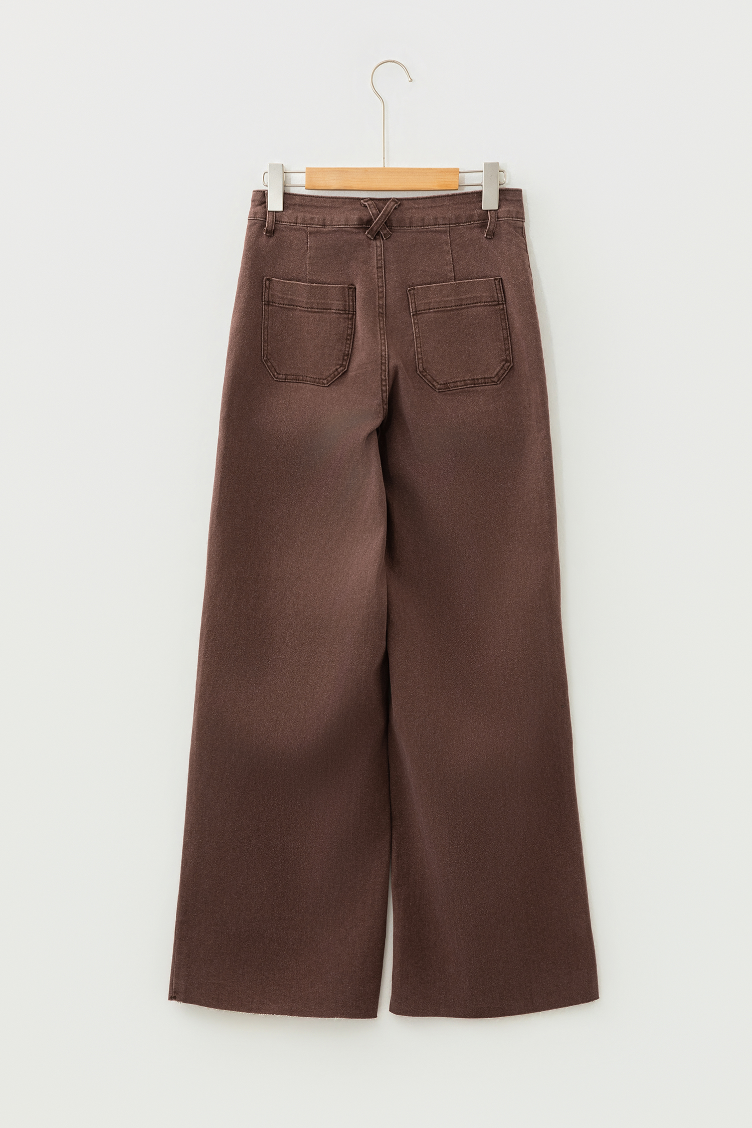 Dark Brown Retro Washed Patch Pocket Loose Jeans view 8