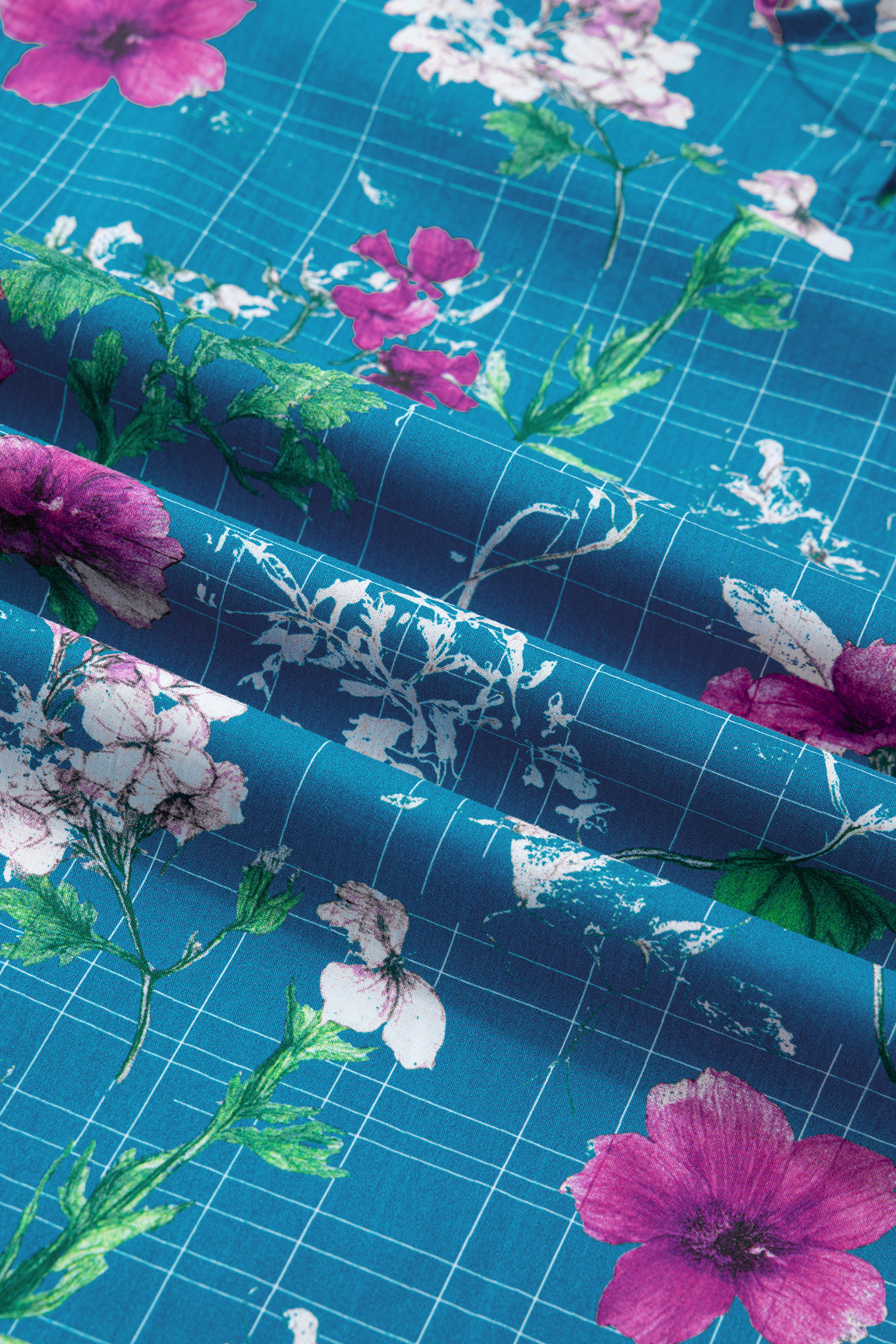 Blue Floral Flutter Sleeve Button Tie Split Neck Belted Long Dress view 20
