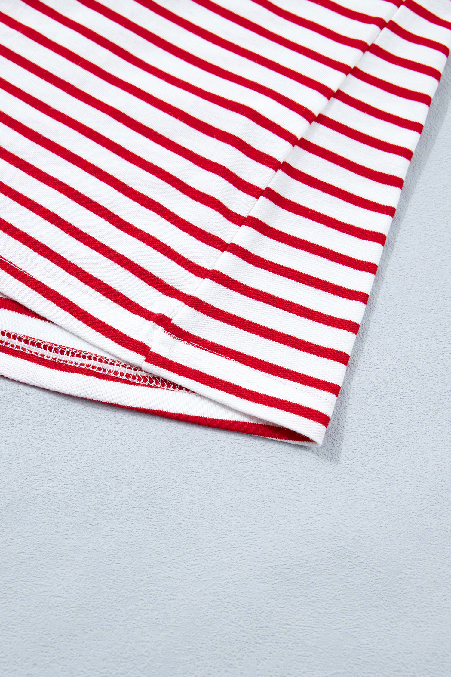 Red Stripe Contrast Trim Round Neck Short Puff Sleeve T Shirt view 17