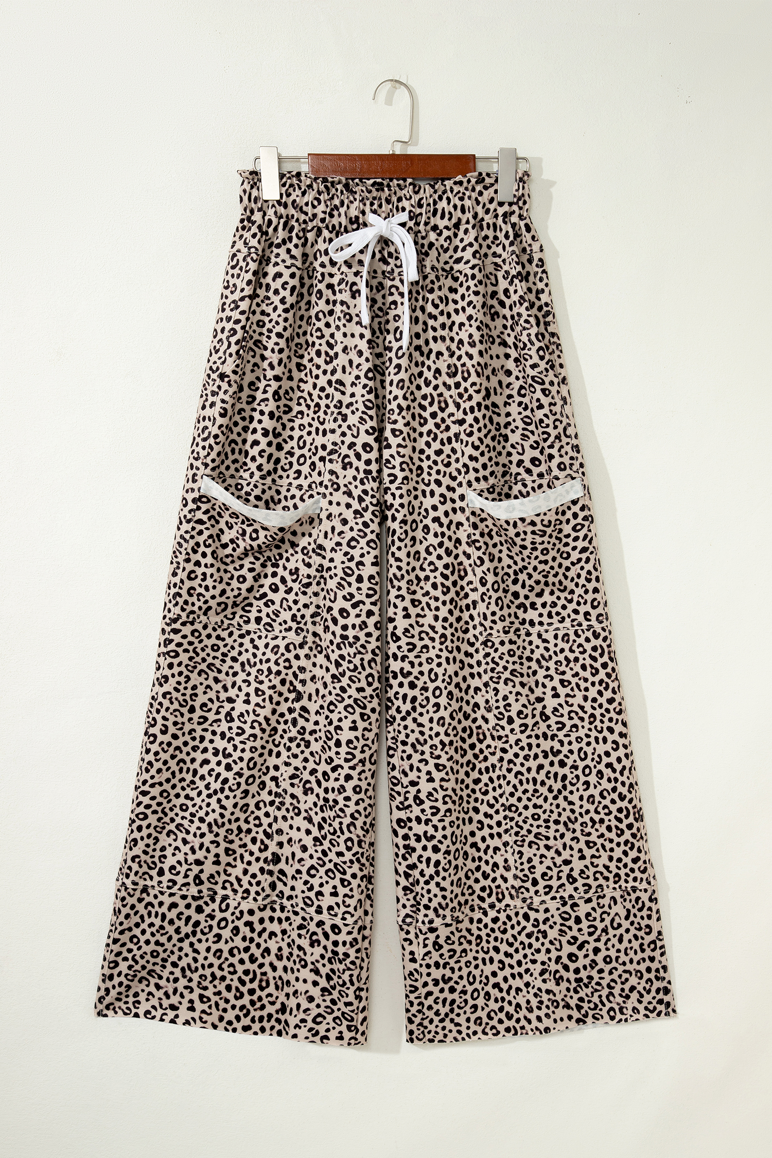 Khaki Animal Print Wide Leg Terry Knit Pants view 10