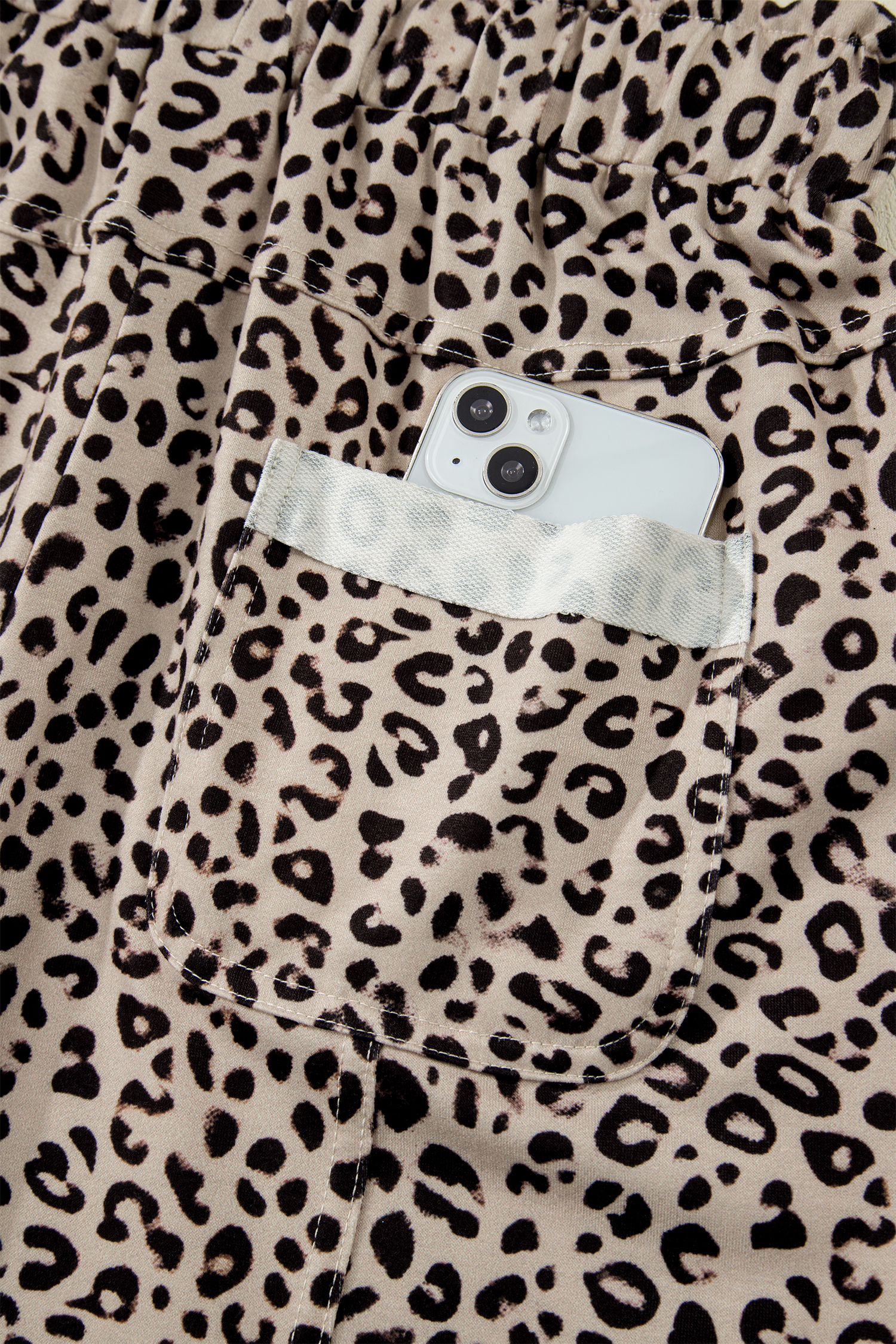 Khaki Animal Print Wide Leg Terry Knit Pants view 15