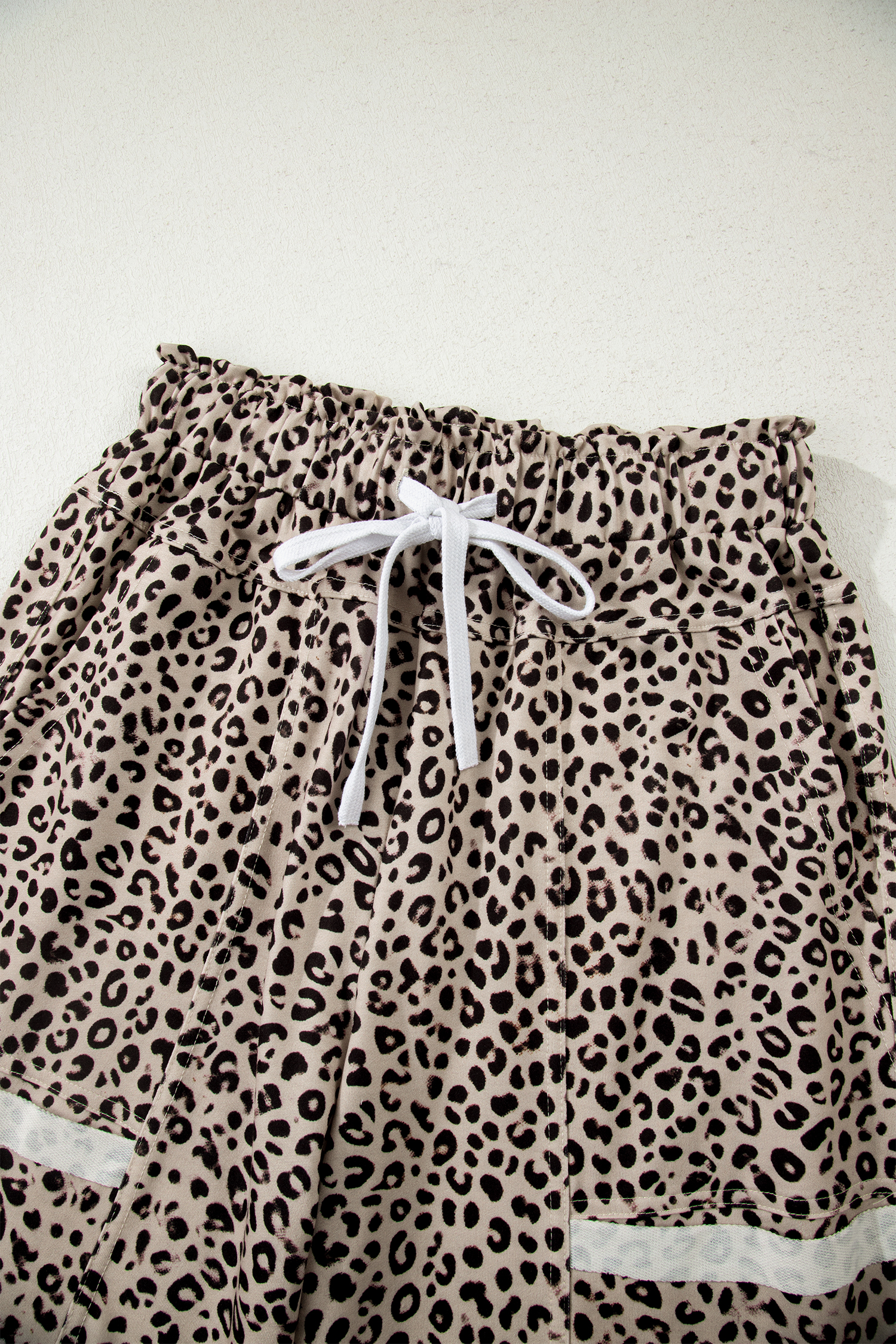 Khaki Animal Print Wide Leg Terry Knit Pants view 14