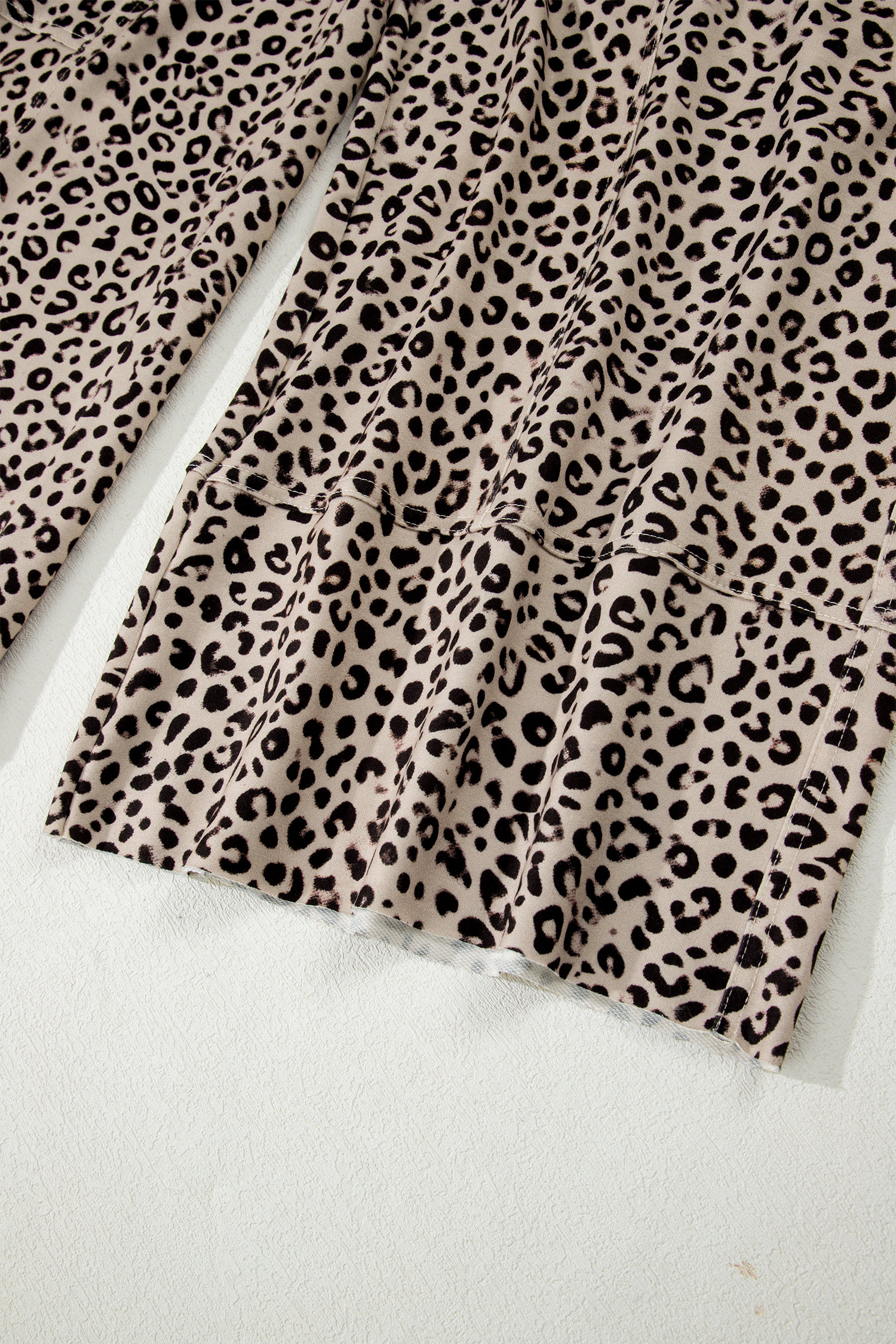 Khaki Animal Print Wide Leg Terry Knit Pants view 16