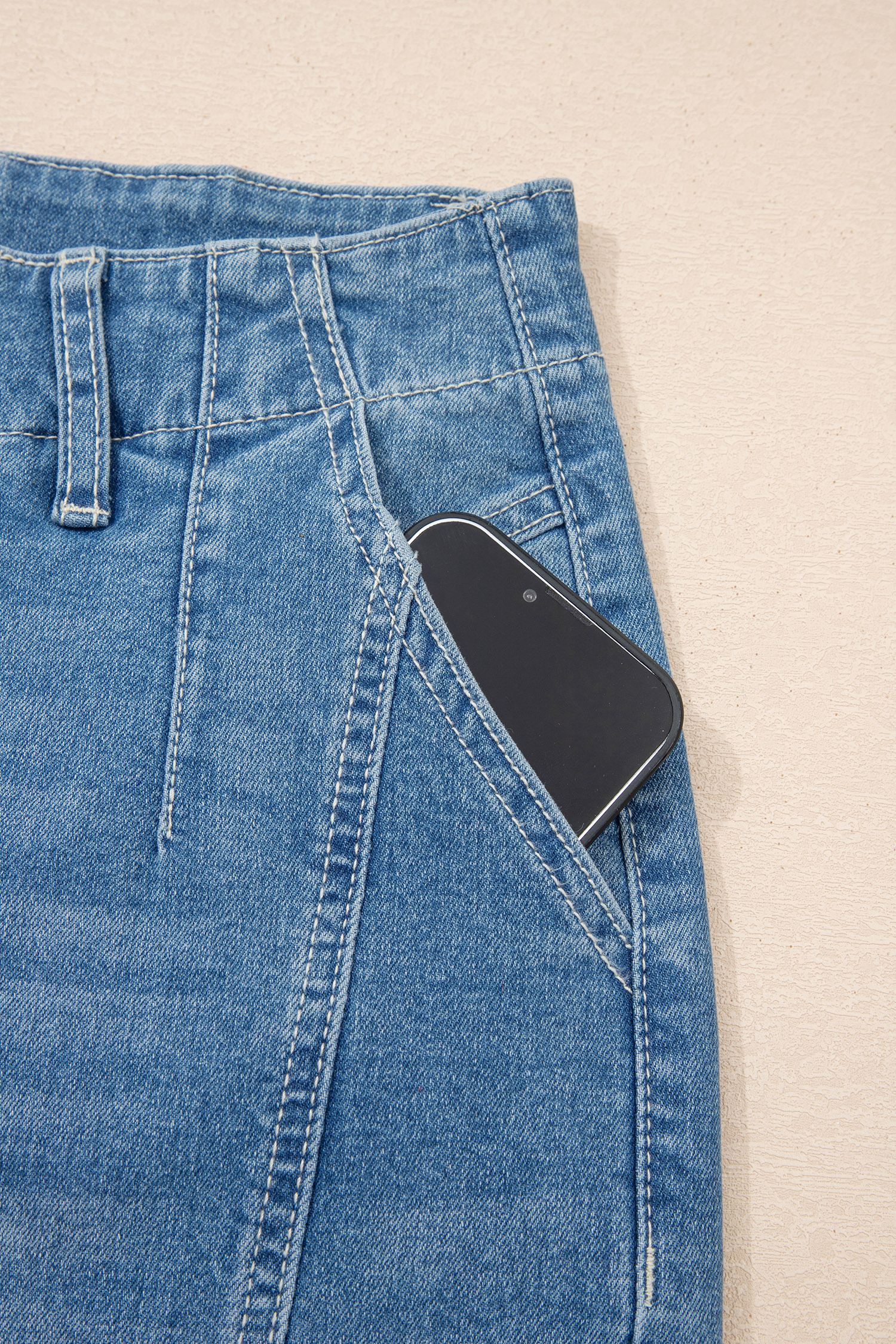 Sky Blue Medium Wash Cuffed Barrel Jeans view 16