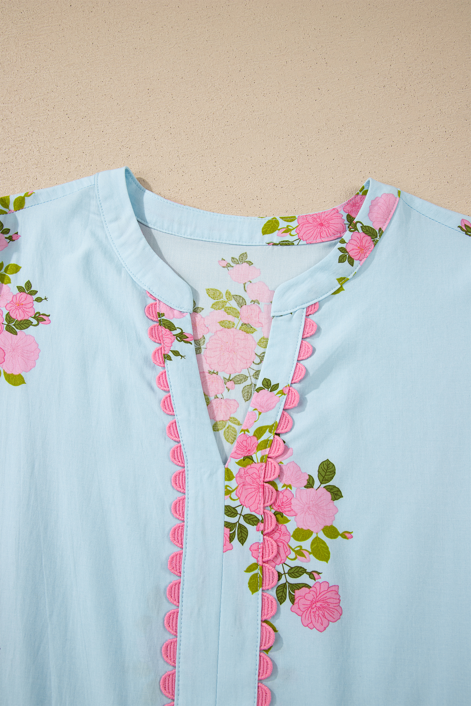 Sky Blue Notched Neck Flutter Short Sleeve Floral Print Maxi Dress view 22
