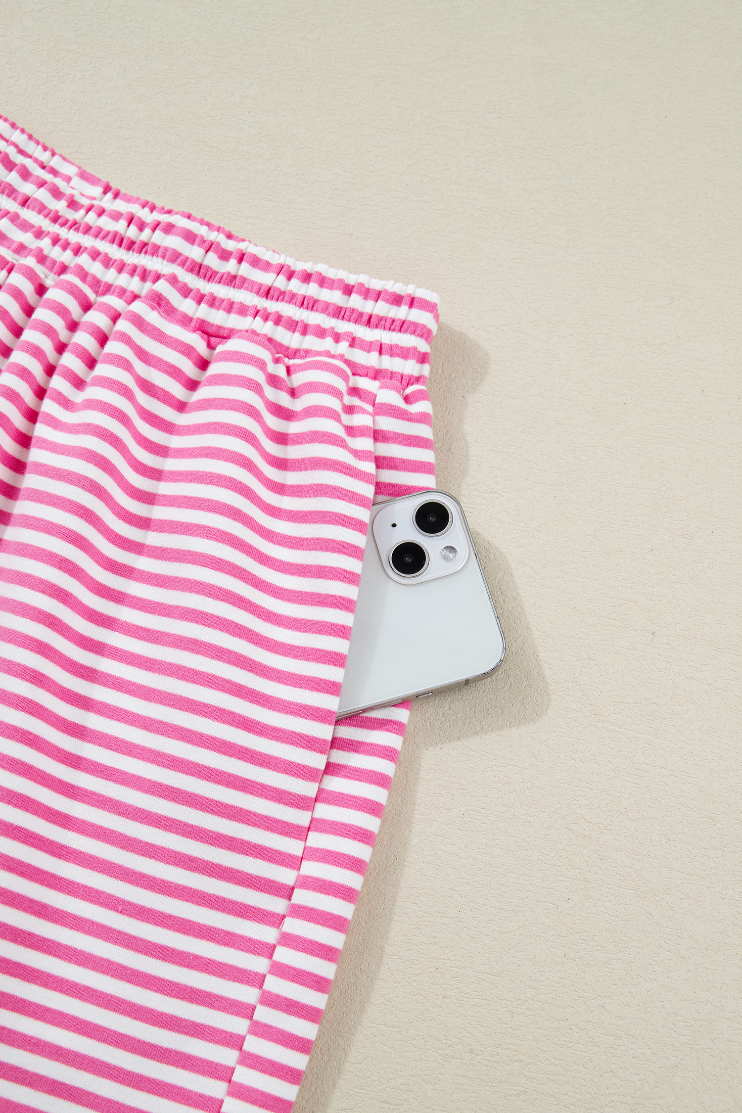 Pink Stripe Oversize Mock Neck Sweatshirt and Shorts Set view 38